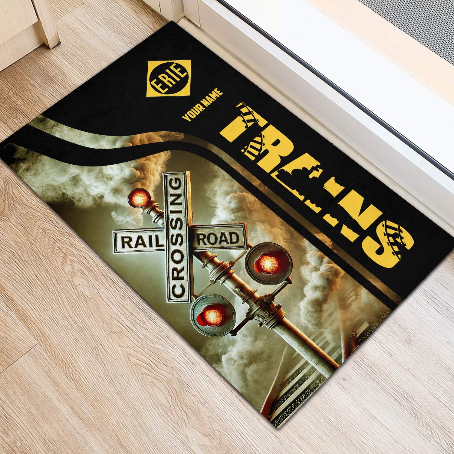 Railspirit Personalized Erie Railroad Doormat Railroad Crossing Sign Mat All Over Print