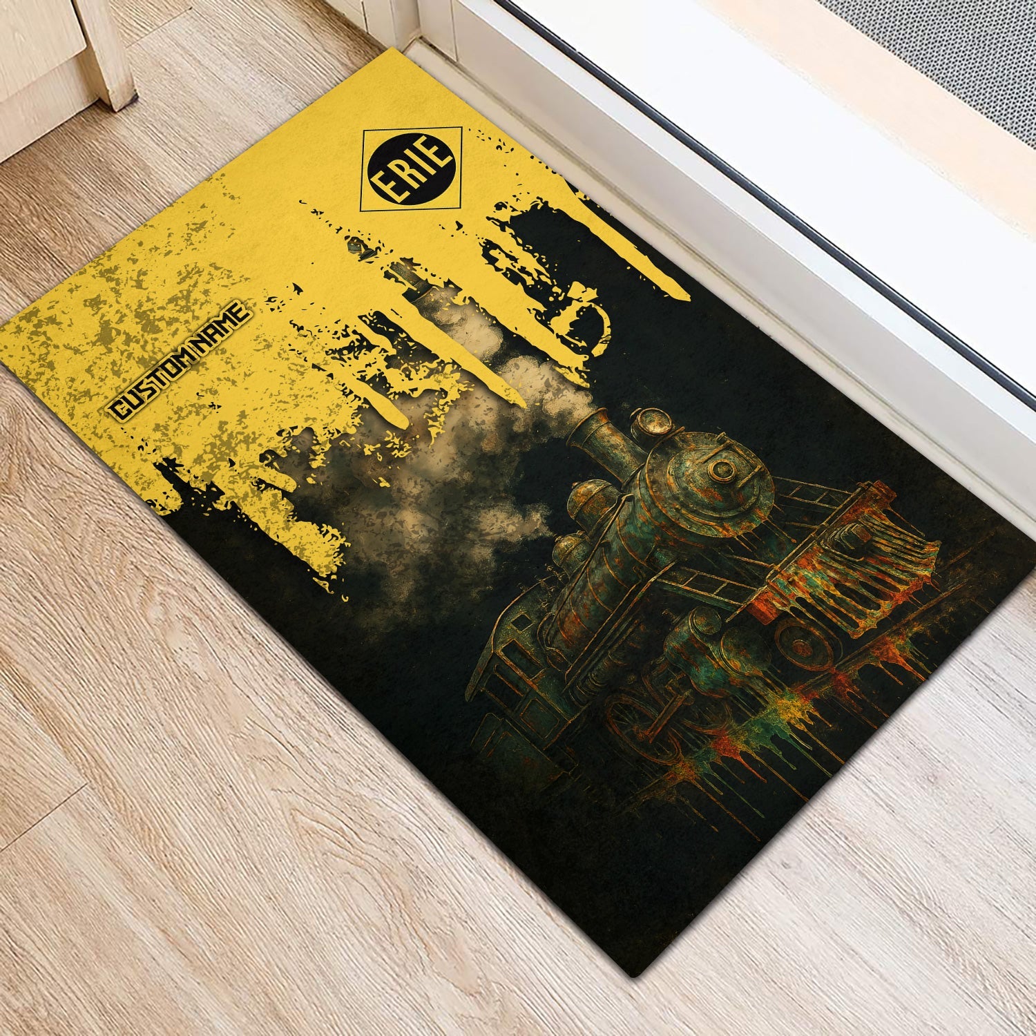 Railspirit Personalized Erie Railroad Doormat Vintage Train Art Style Mat For Locomotive Fans