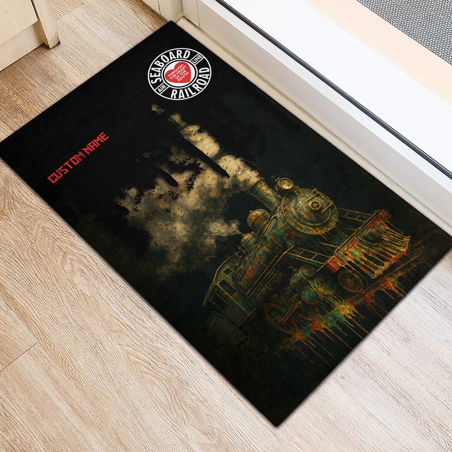 Railspirit Personalized Seaboard Air Line Railroad Doormat Vintage Train Art Style Mat For Locomotive Fans