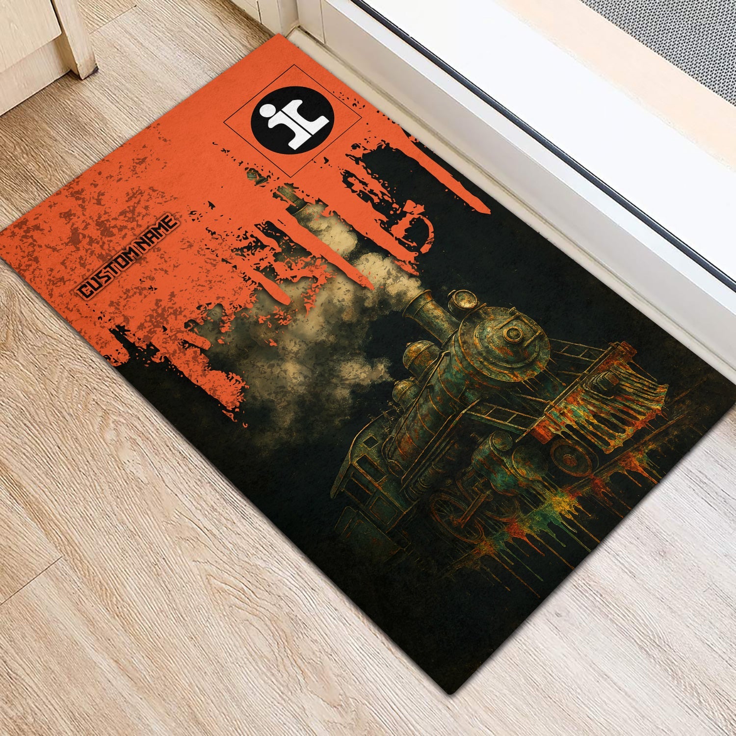 Railspirit Personalized Illinois Central Railroad Doormat Vintage Train Art Style Mat For Locomotive Fans