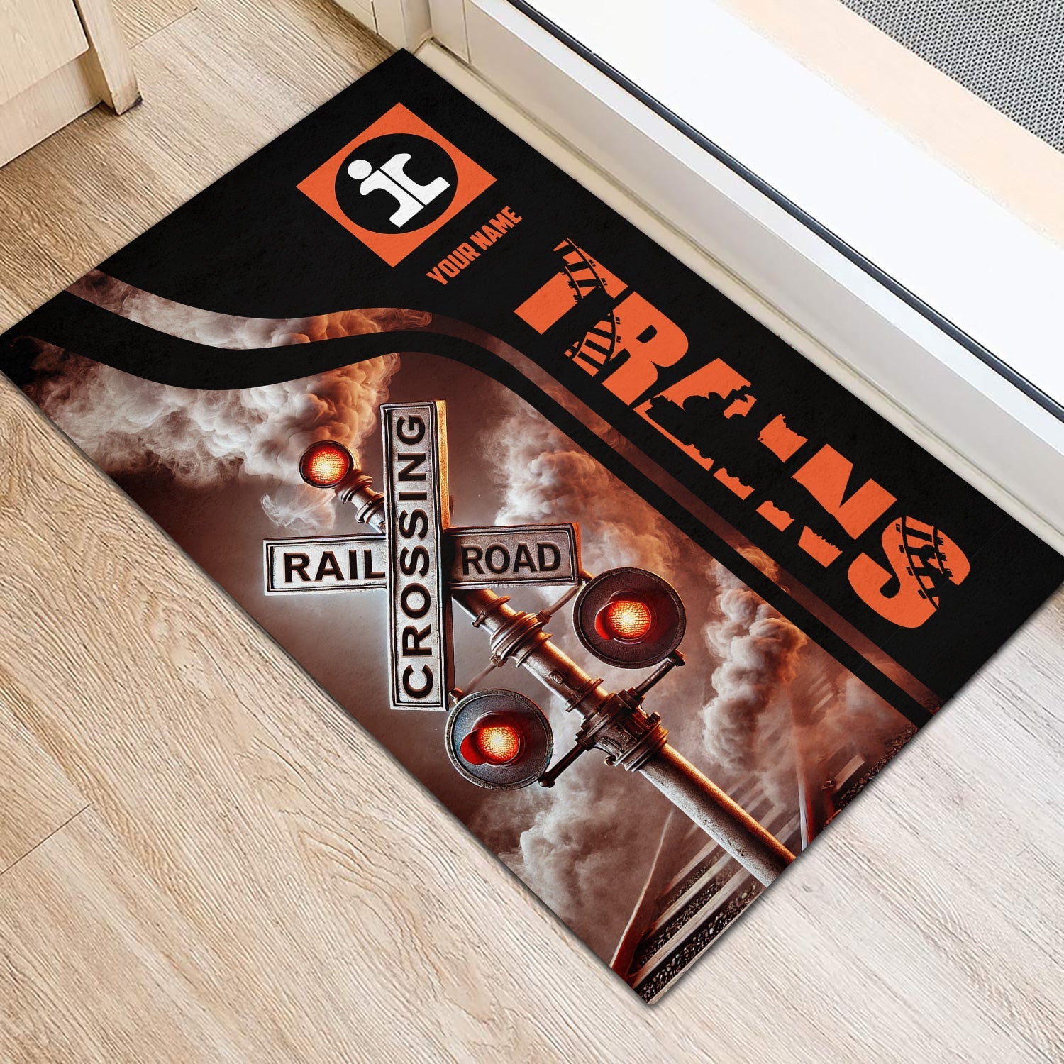 Railspirit Personalized Illinois Central Railroad Doormat Railroad Crossing Sign Mat All Over Print