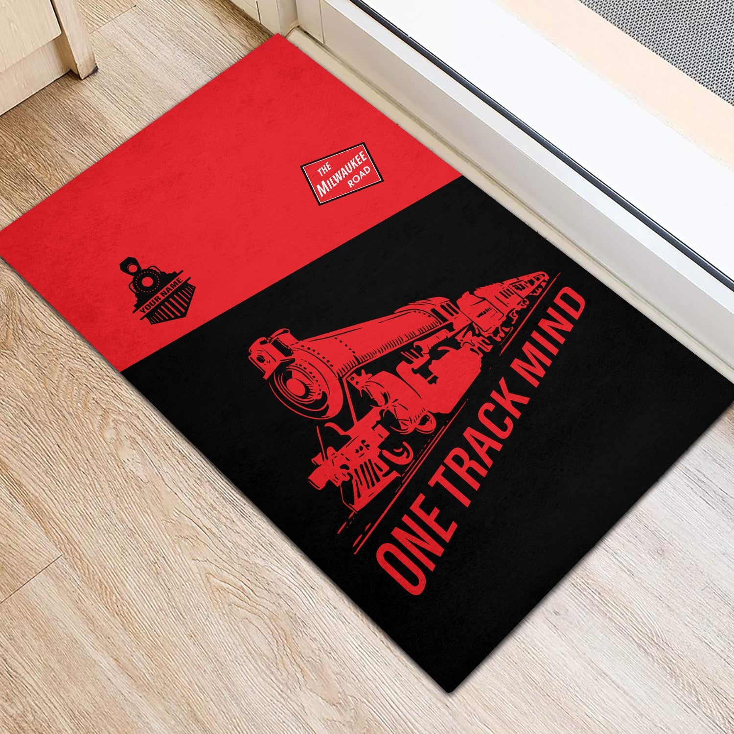 Railspirit Personalized Chicago, Milwaukee, St. Paul and Pacific Railroad Doormat One Track Mind Milwaukee Road Mat Gift Idea For Train Lover