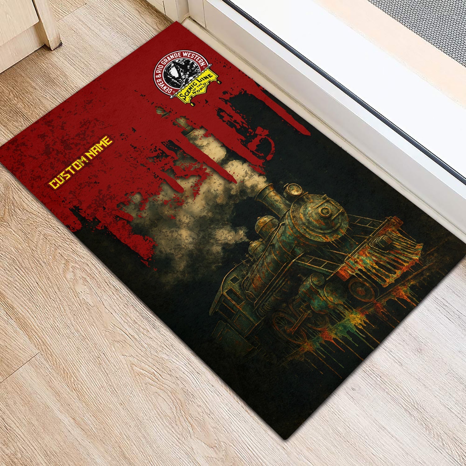 Railspirit Personalized Denver and Rio Grande Western Railroad Doormat Vintage Train Art Style Mat For Locomotive Fans