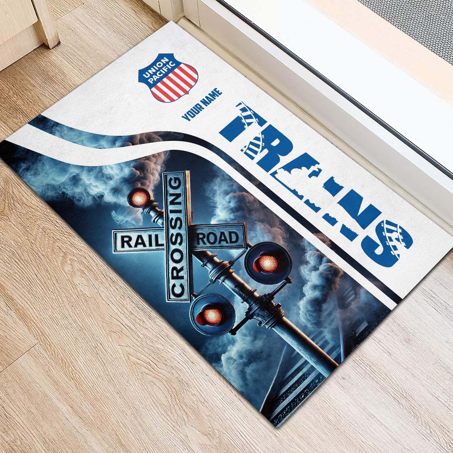 Railspirit Personalized Union Pacific Railroad Doormat Railroad Crossing Sign Big Boy Mat All Over Print