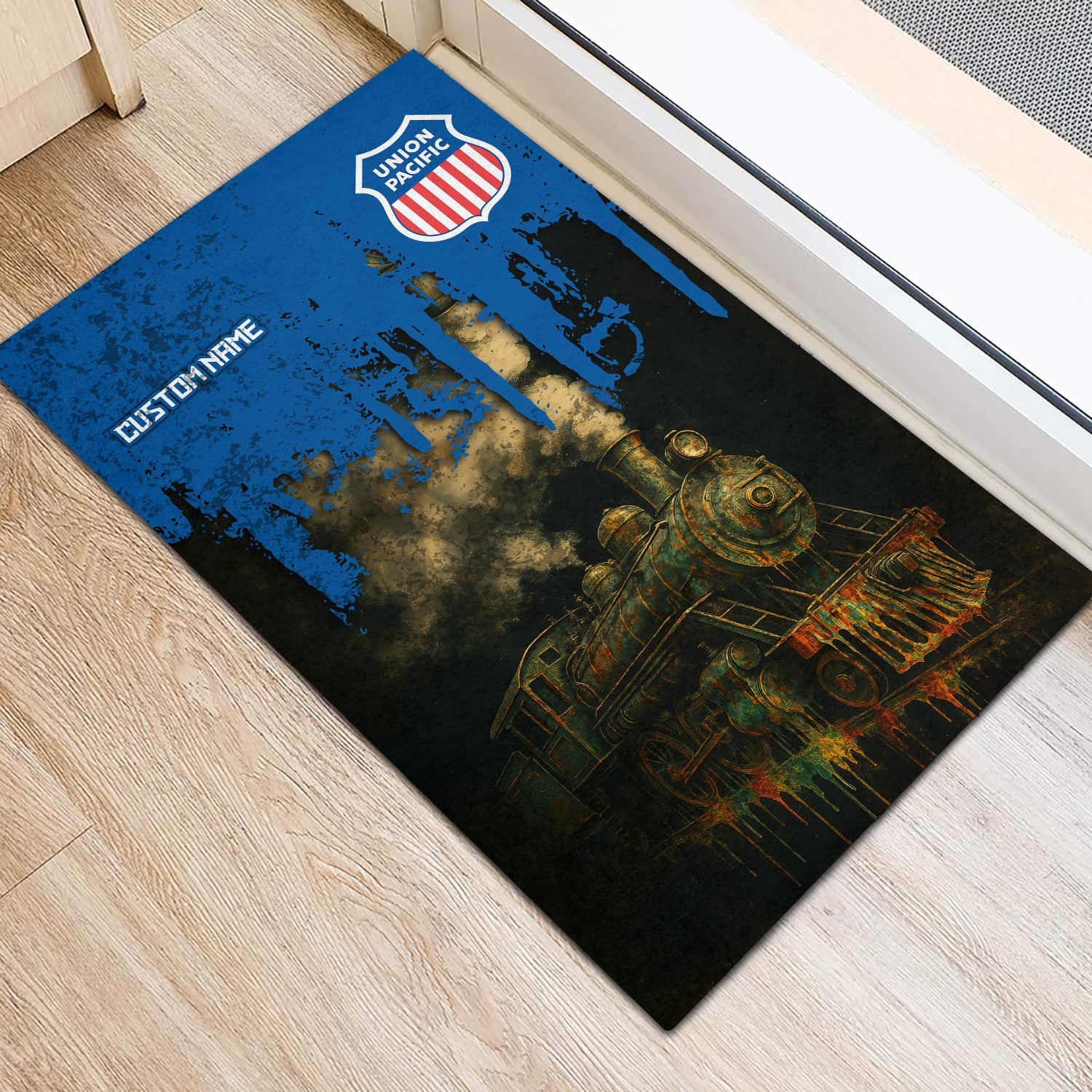 Railspirit Personalized Union Pacific Railroad Doormat Vintage Train Art Style Big Boy Mat For Locomotive Fans