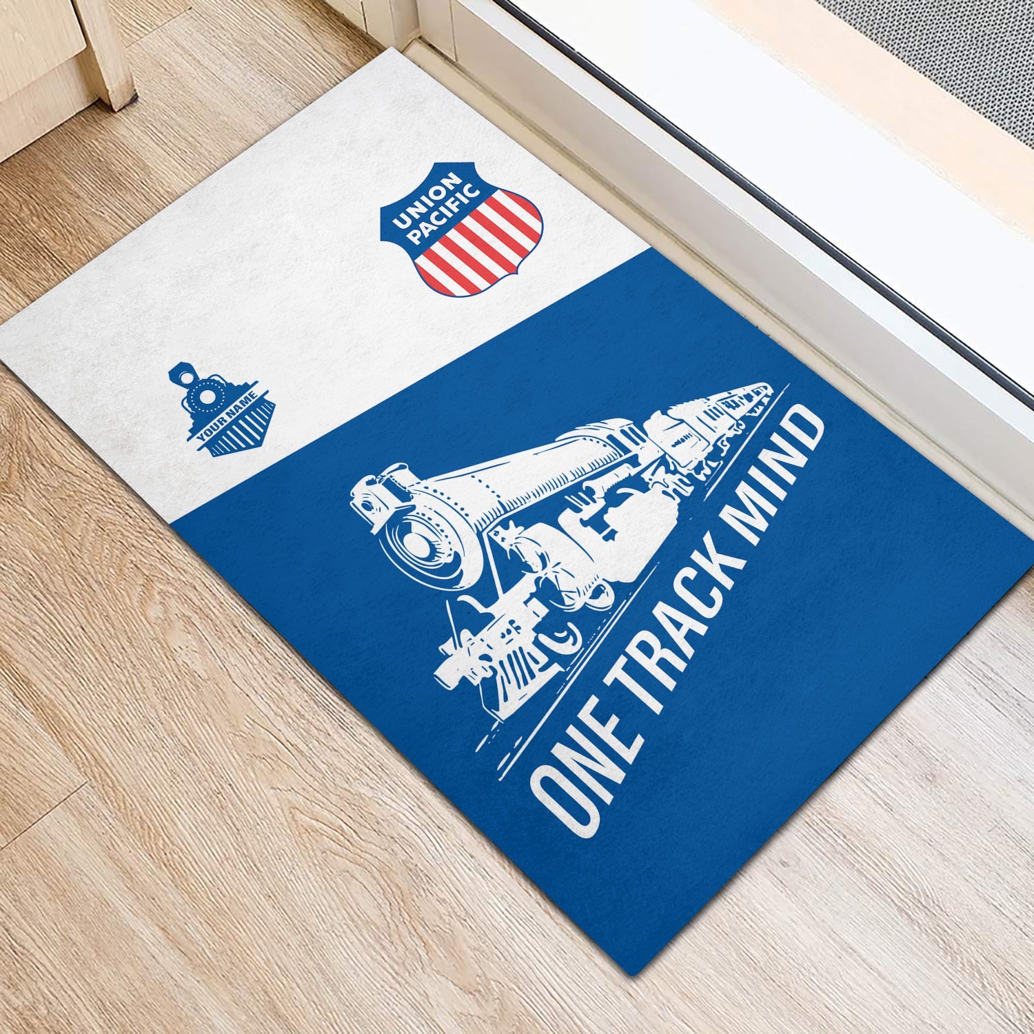 Railspirit Personalized Union Pacific Railroad Doormat One Track Mind Big Boy Mat Gift Idea For Train Lover