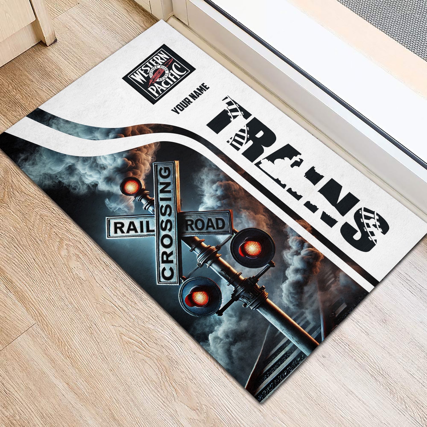 Railspirit Personalized Western Pacific Railroad Doormat Railroad Crossing Sign Mat All Over Print