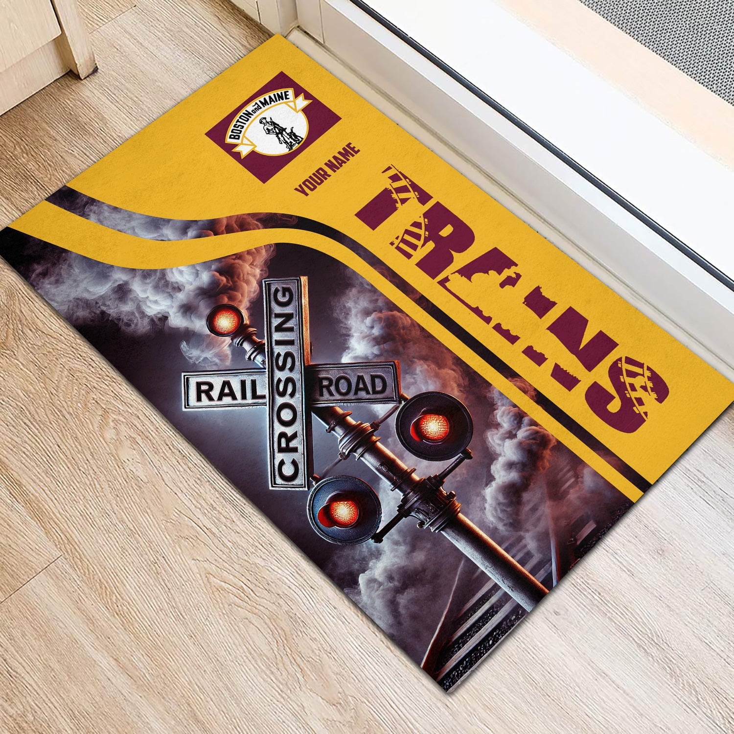 Railspirit Personalized Boston and Maine Railroad Doormat Railroad Crossing Sign Mat All Over Print