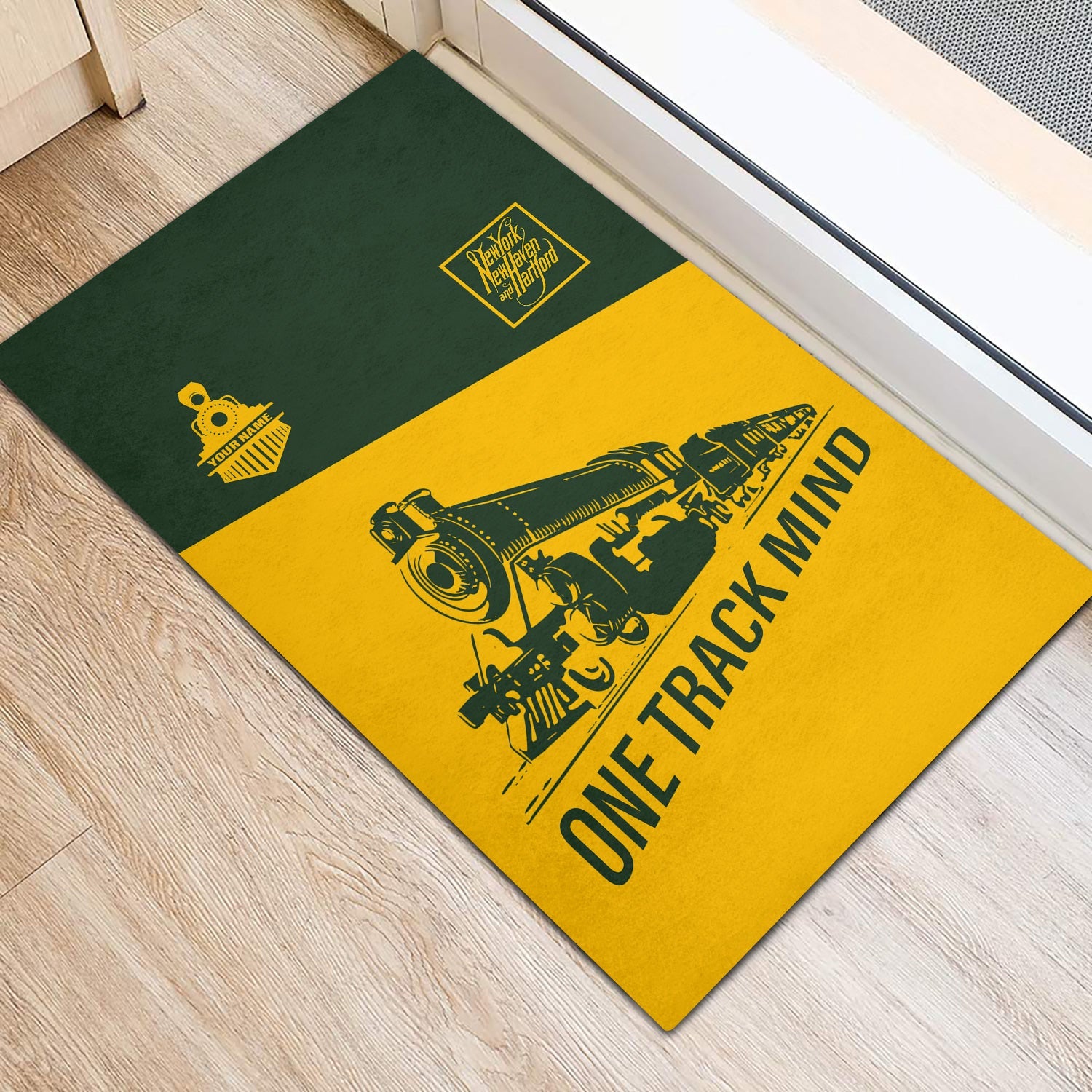 Railspirit Personalized New York, New Haven and Hartford Railroad Doormat One Track Mind New Haven Railroad Mat Gift Idea For Train Lover