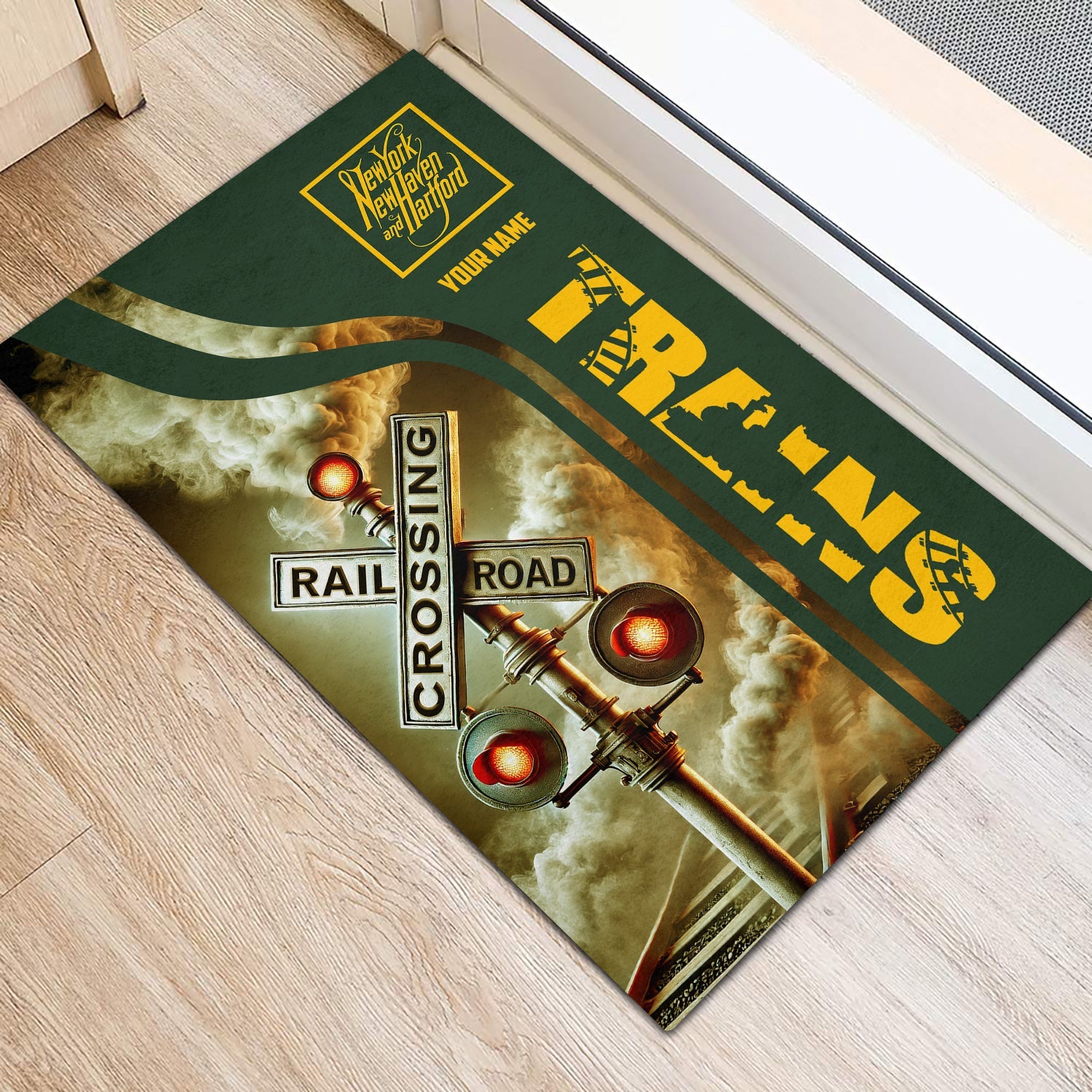 Railspirit Personalized New York, New Haven and Hartford Railroad Doormat Railroad Crossing Sign New Haven Railroad Mat All Over Print