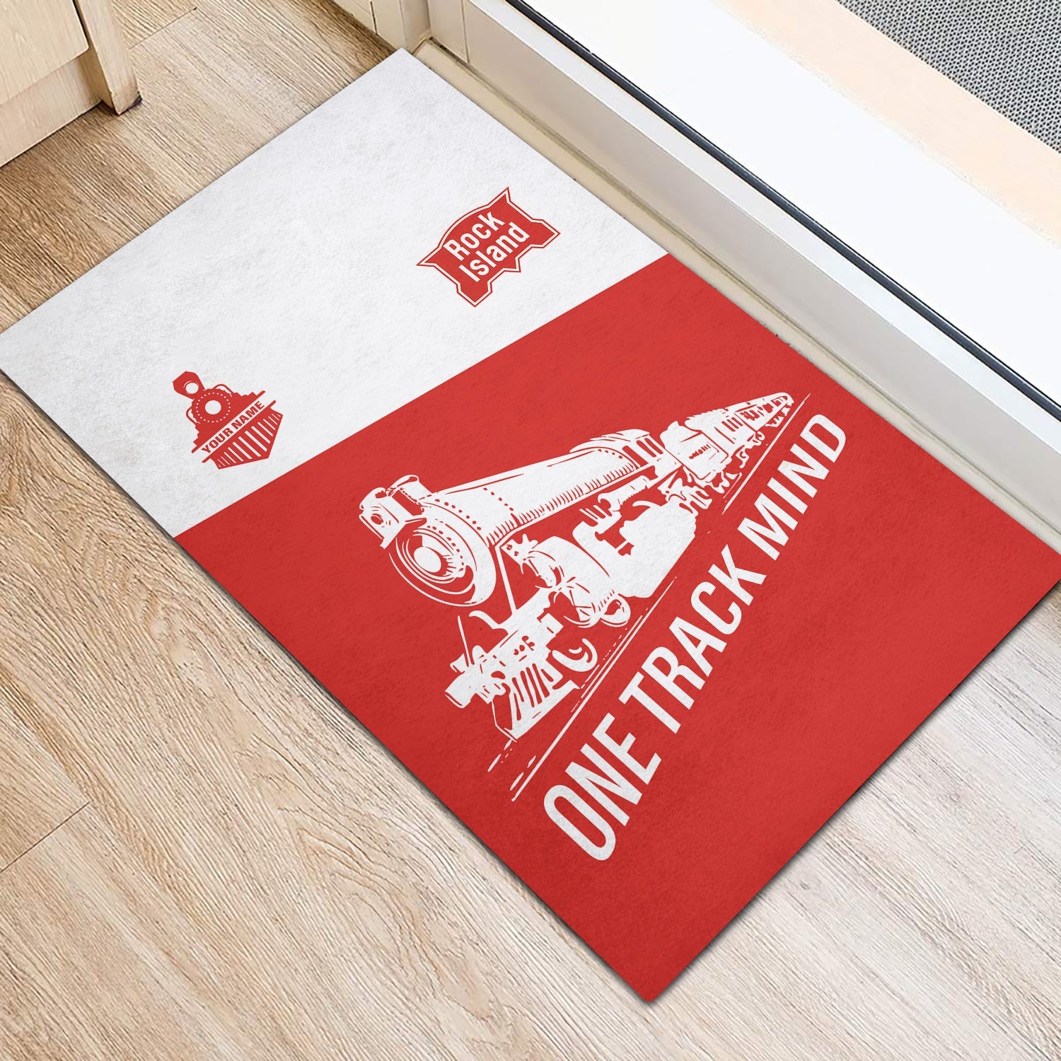 Railspirit Personalized Chicago, Rock Island and Pacific Railroad Doormat One Track Mind Rock Island Railroad Mat Gift Idea For Train Lover