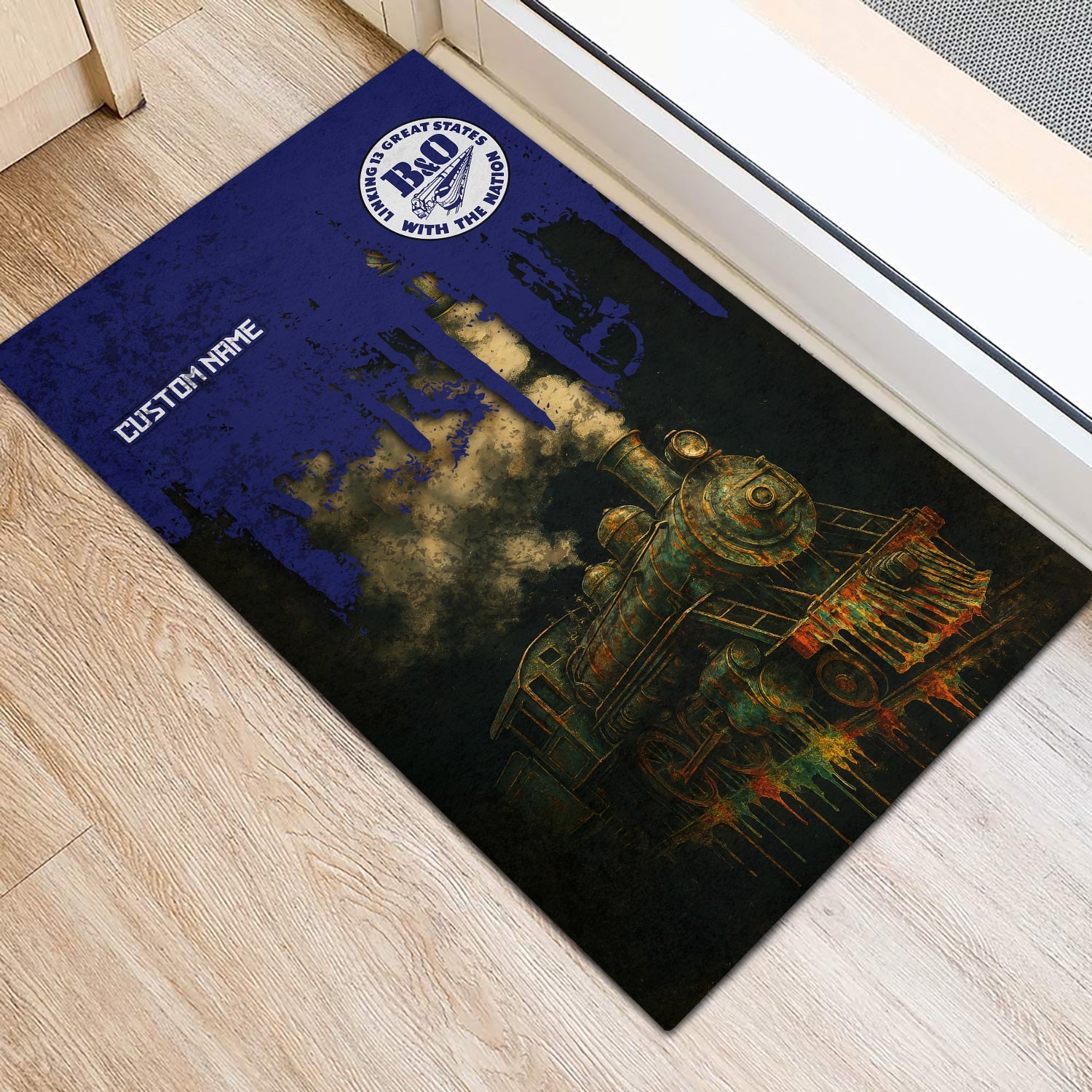 Railspirit Personalized B&O Great States Railroad Doormat Vintage Train Art Style Mat For Locomotive Fans