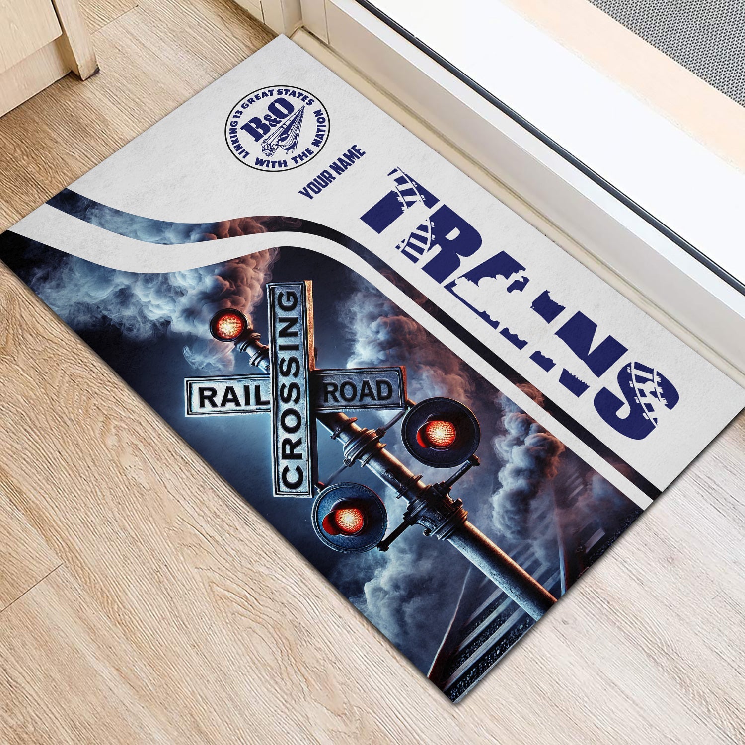 Railspirit Personalized B&O Great States Railroad Doormat Railroad Crossing Sign Mat All Over Print
