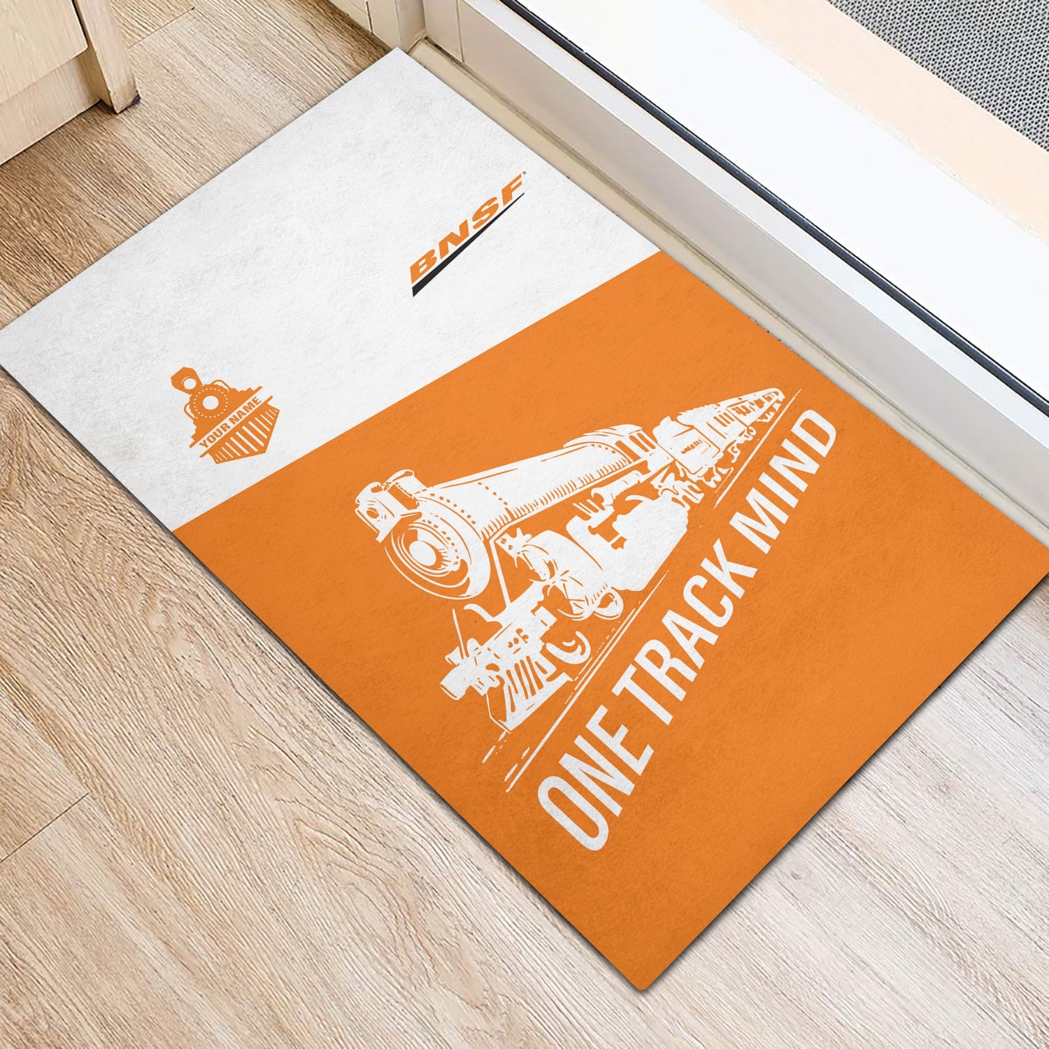 Railspirit Personalized BNSF Railway Doormat One Track Mind Mat Gift Idea For Train Lover