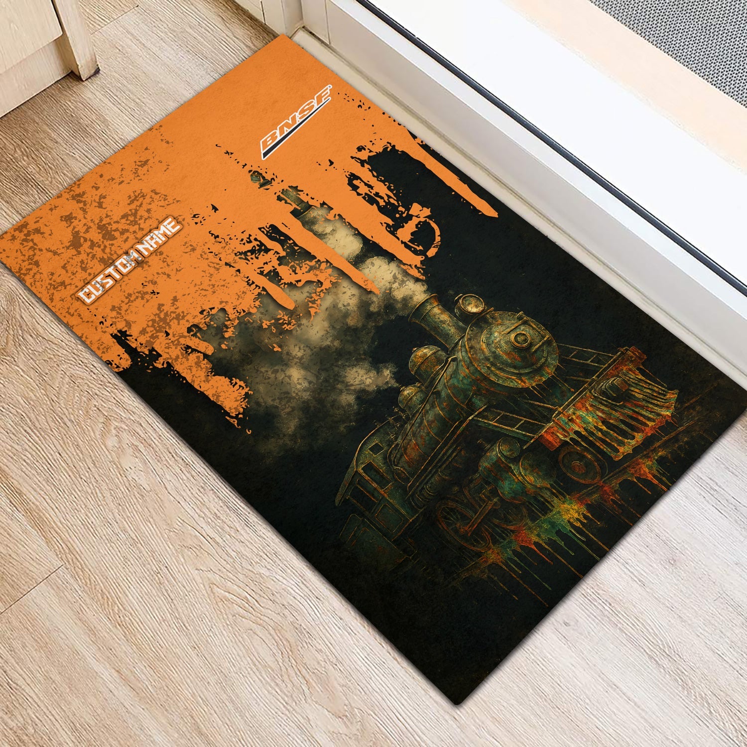 Railspirit Personalized BNSF Railway Doormat Vintage Train Art Style Mat For Locomotive Fans