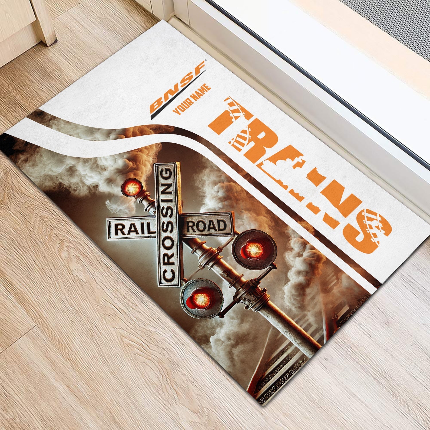 Railspirit Personalized BNSF Railway Doormat Railroad Crossing Sign Mat All Over Print