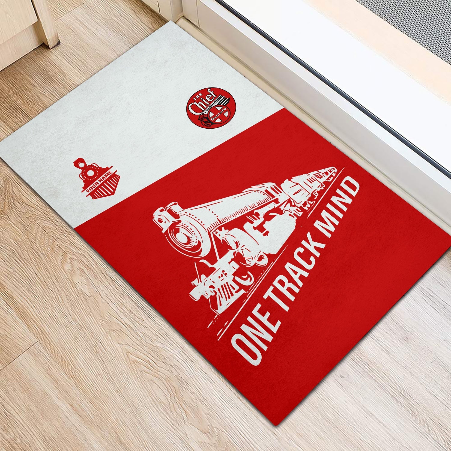 Railspirit Personalized The Chief Santa Fe Railroad Doormat One Track Mind Mat Gift Idea For Train Lover