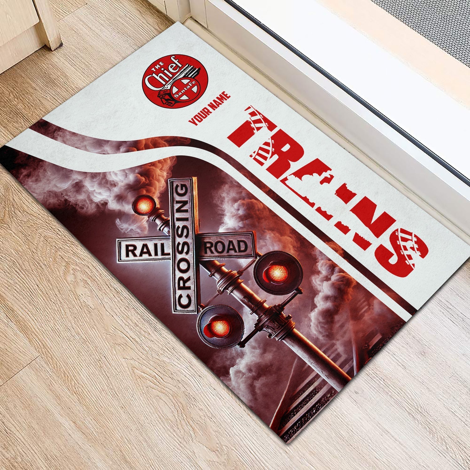 Railspirit Personalized The Chief Santa Fe Railroad Doormat Railroad Crossing Sign Mat All Over Print
