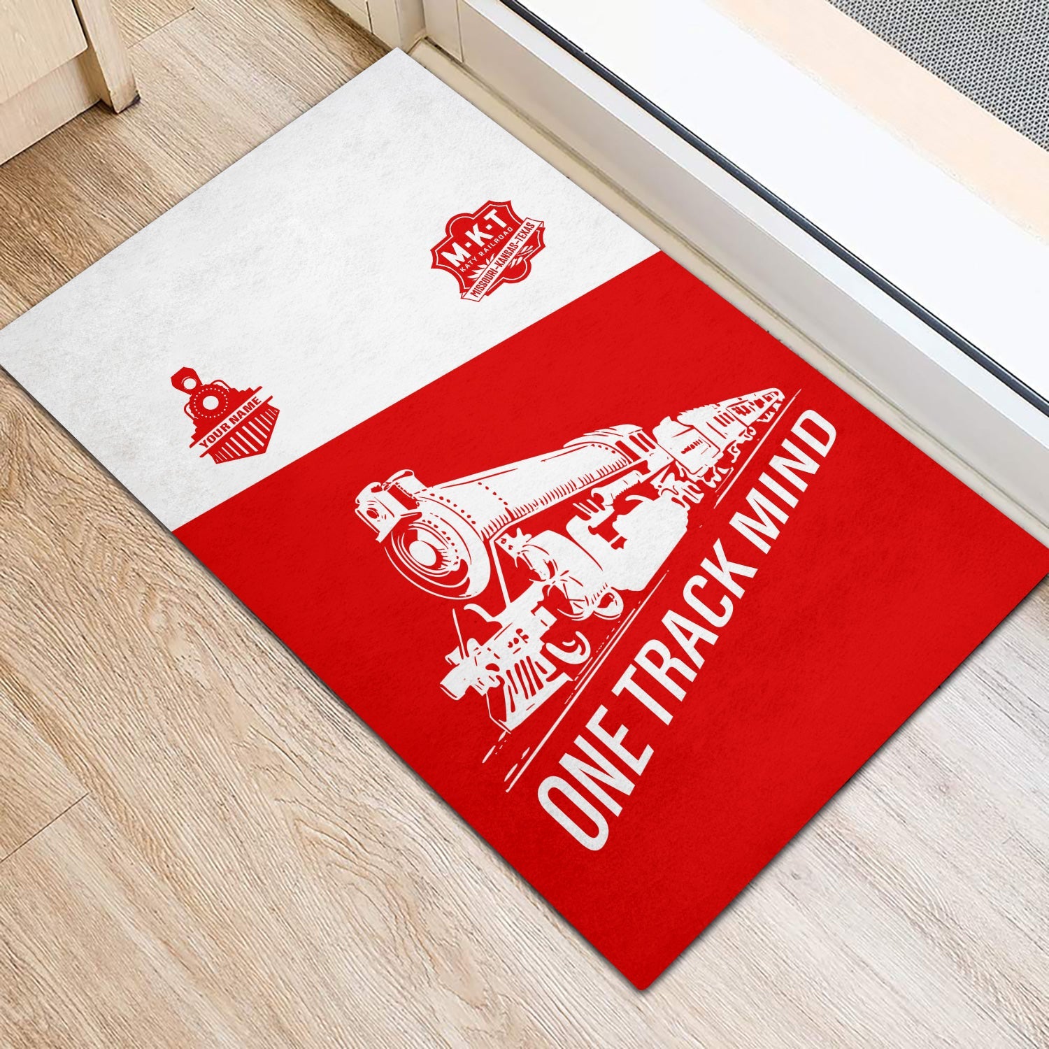 Railspirit Personalized Katy Railroad Doormat One Track Mind Mat Gift Idea For Train Lover