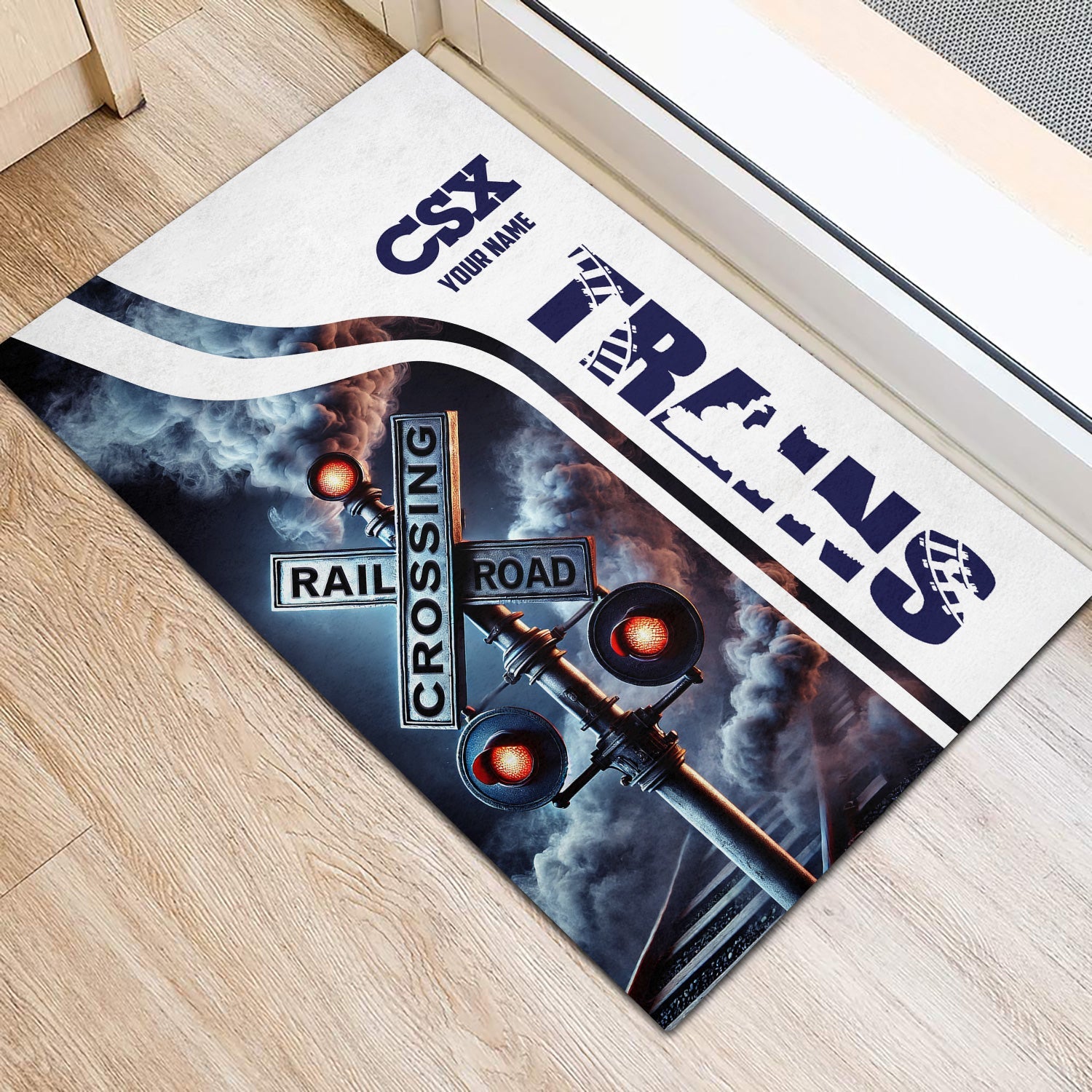 Railspirit Personalized CSX Transportation Railroad Doormat Railroad Crossing Sign Mat All Over Print