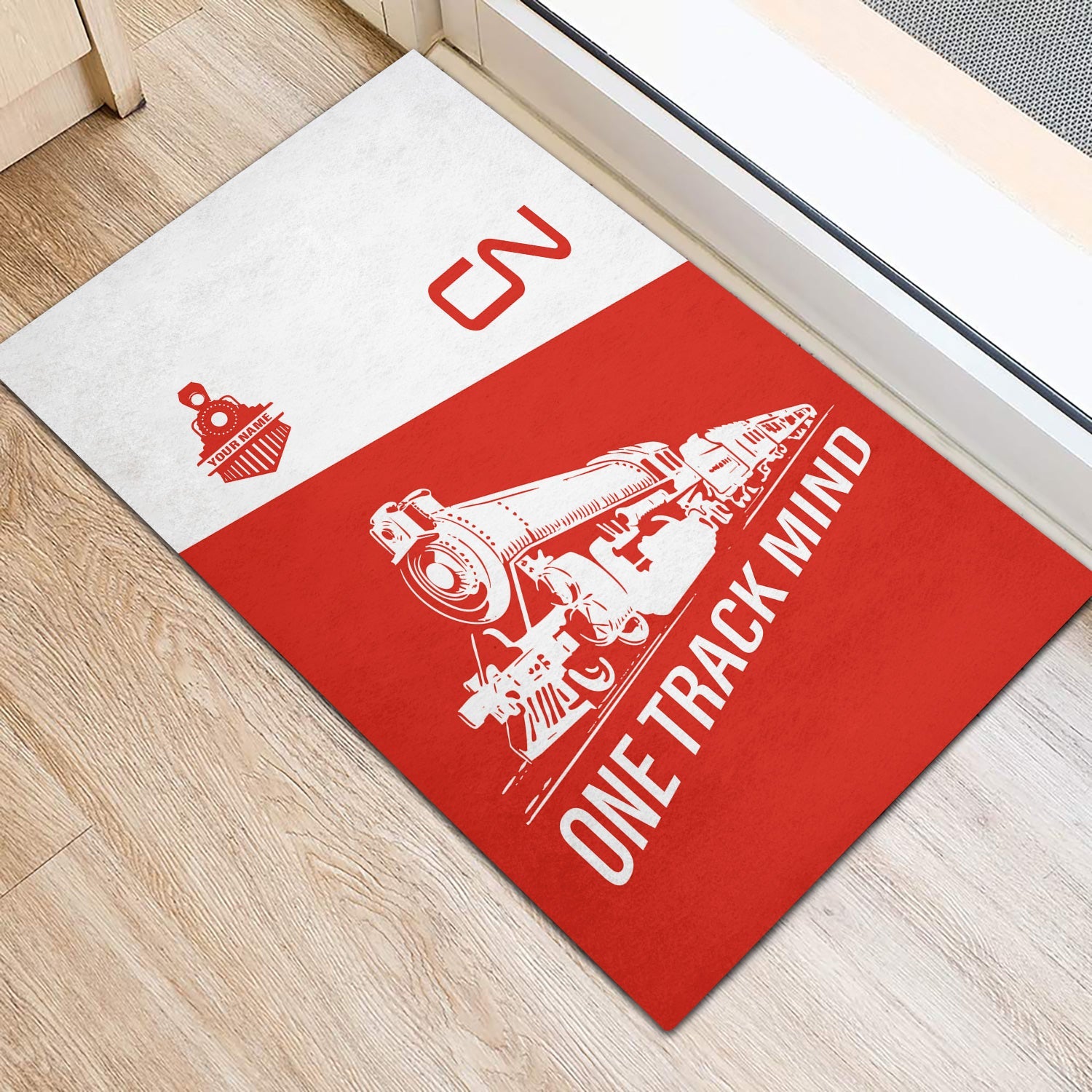 Railspirit Personalized Canadian National Railroad Doormat One Track Mind Mat Gift Idea For Train Lover