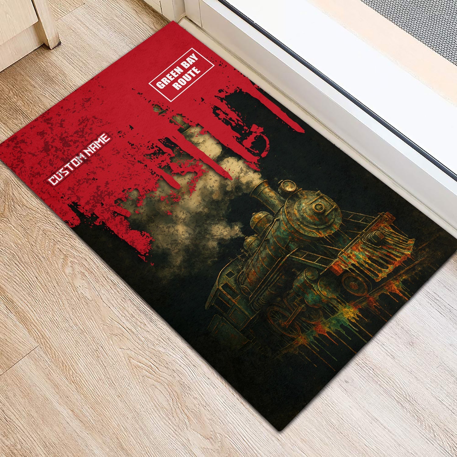 Railspirit Personalized Green Bay & Western Railroad Doormat Vintage Train Art Style Mat For Locomotive Fans