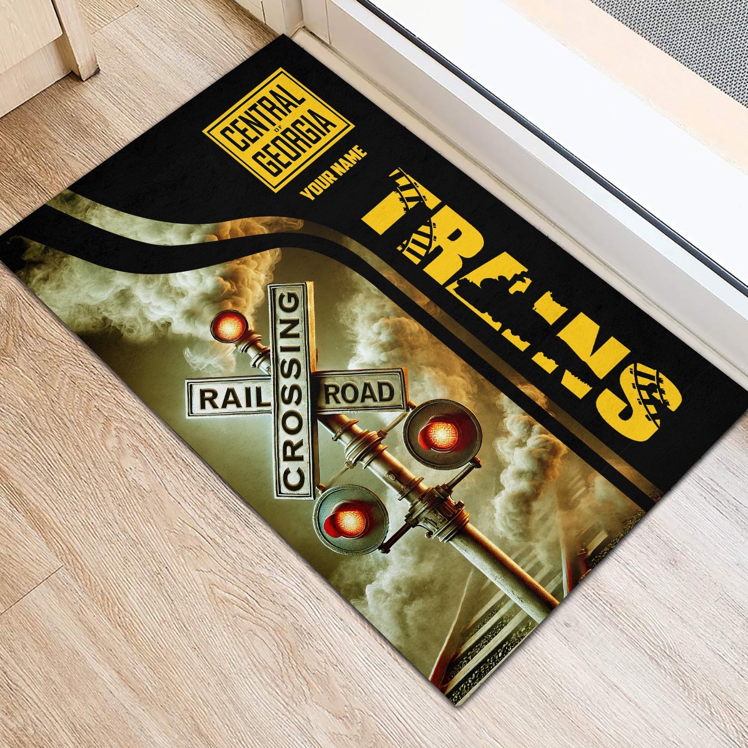 Railspirit Personalized Central of Georgia Railway Doormat Railroad Crossing Sign Mat All Over Print