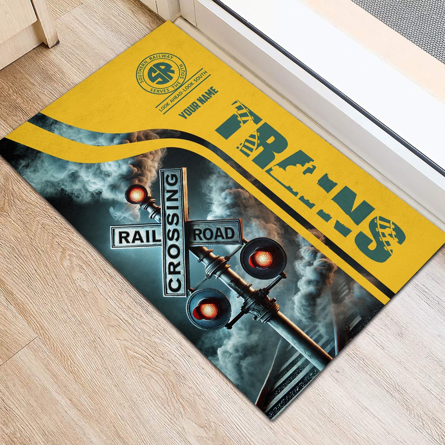 Railspirit Personalized Southern Railway U.S Doormat Railroad Crossing Sign SOU Mat All Over Print