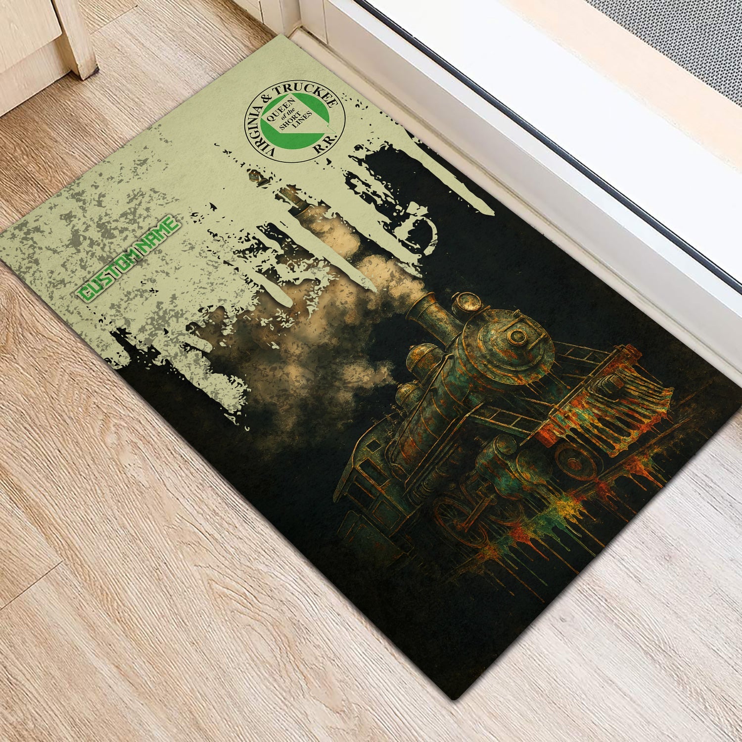 Railspirit Personalized Virginia & Truckee Railroad Doormat Vintage Train Art Style Mat For Locomotive Fans