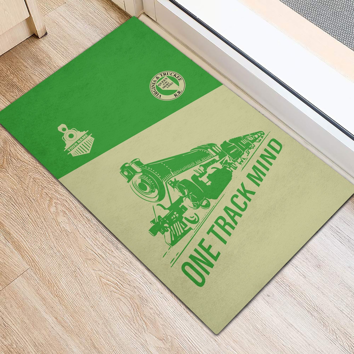 Railspirit Personalized Virginia & Truckee Railroad Doormat One Track Mind Mat Gift Idea For Train Lover