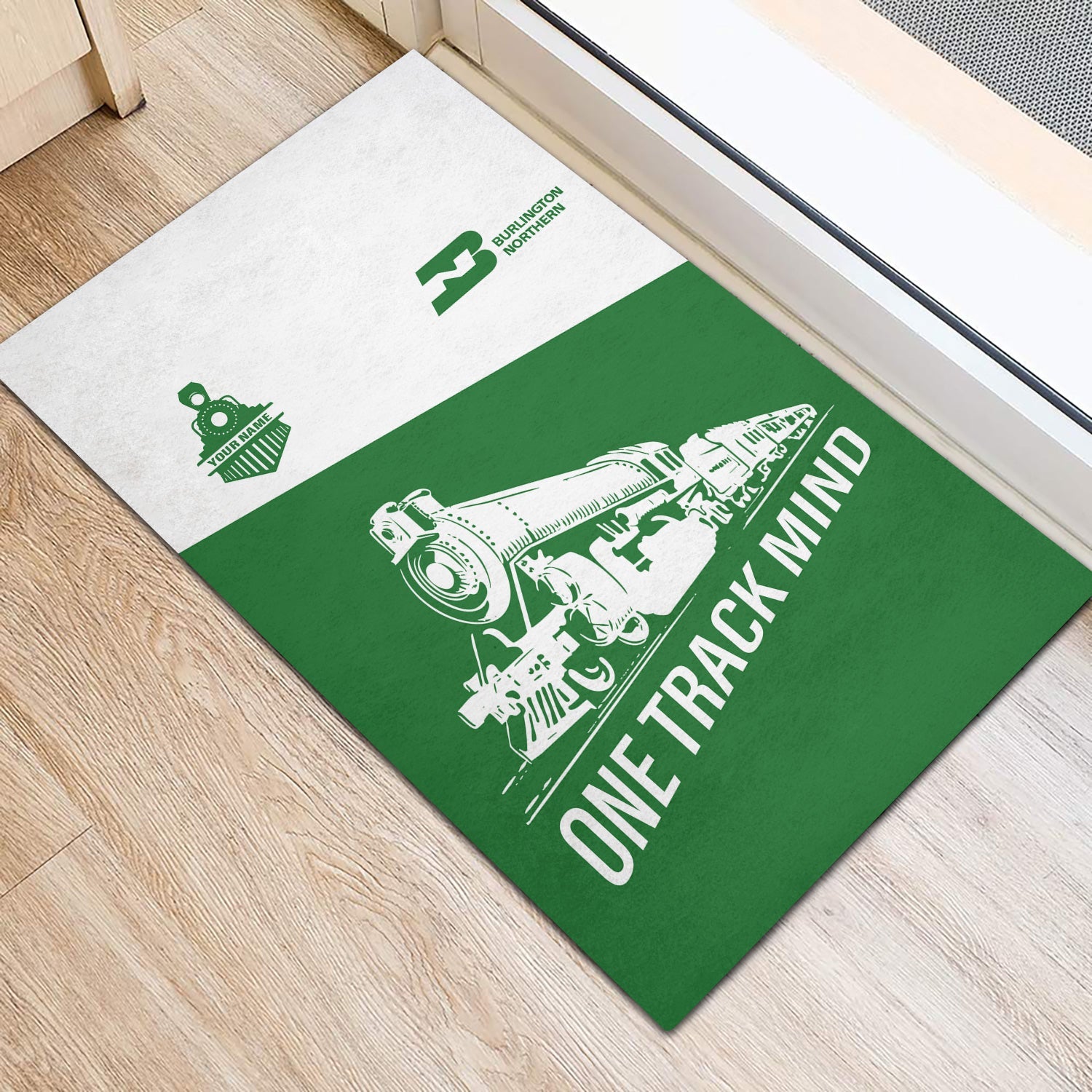 Railspirit Personalized Burlington Northern Railroad Doormat One Track Mind Mat Gift Idea For Train Lover