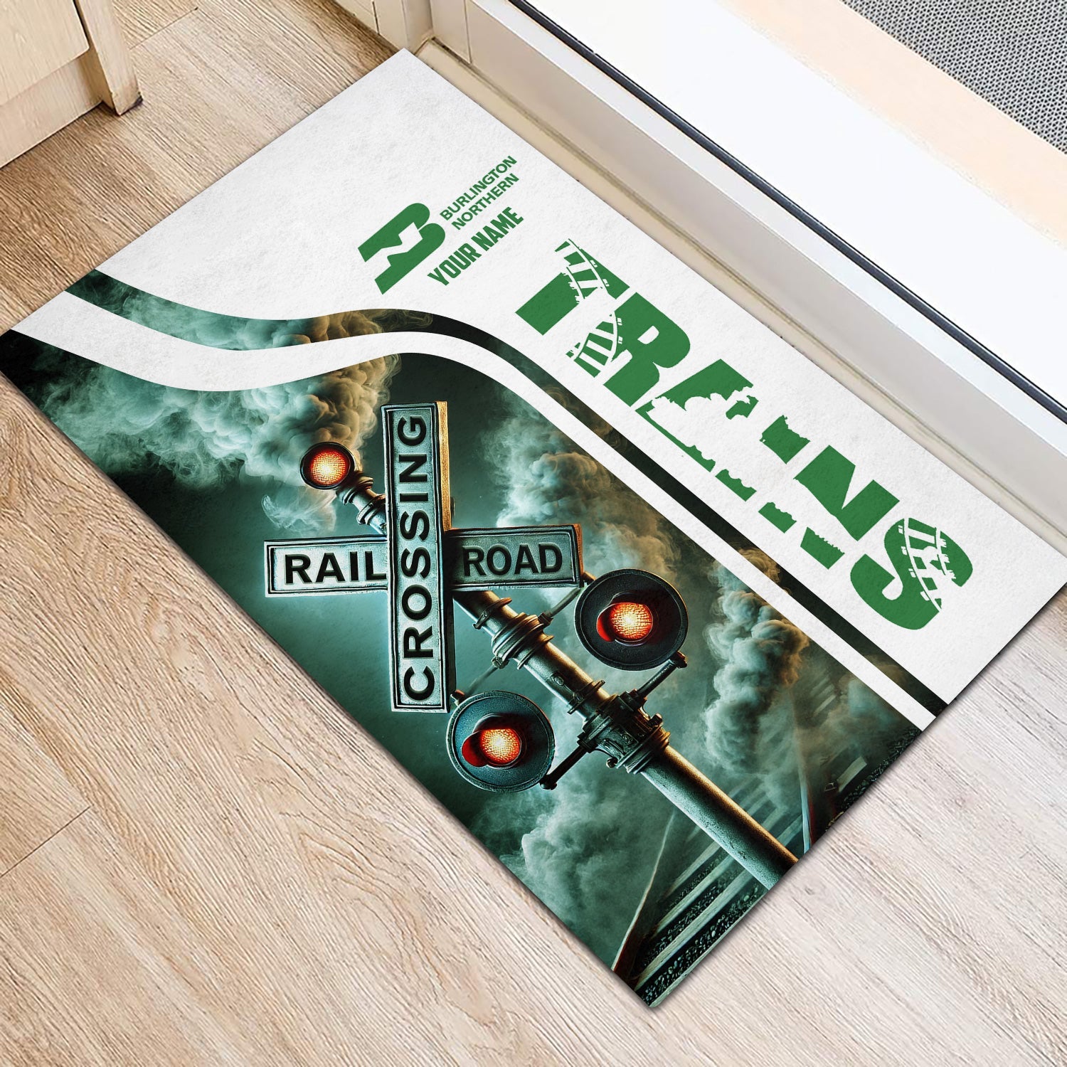 Railspirit Personalized Burlington Northern Railroad Doormat Railroad Crossing Sign Mat All Over Print