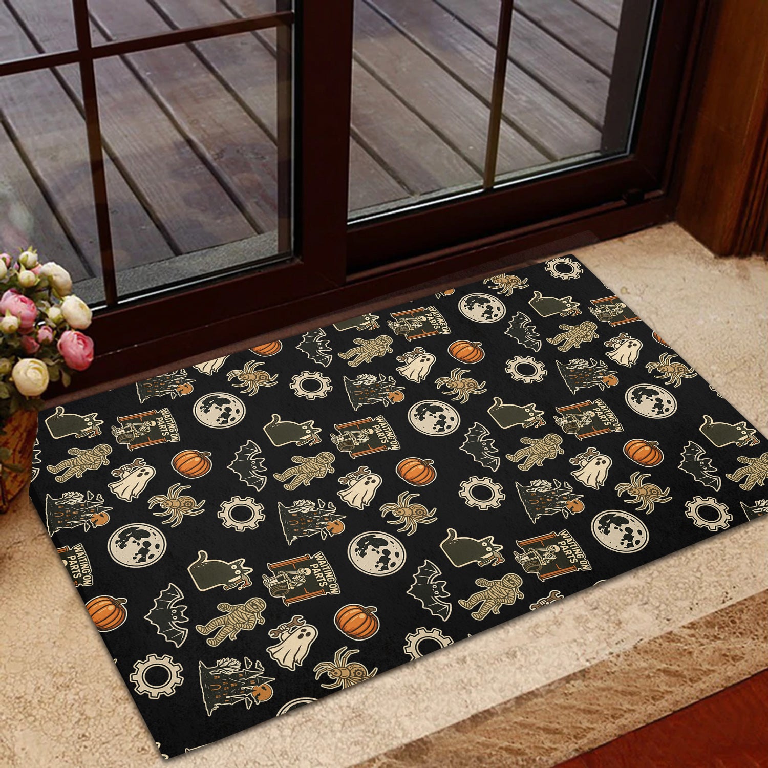 Funny Halloween Mechanic Doormat, Spooky Pumpkin Ghost Mummy Spider Bat Moon Costume Funny Scary Doormat for Mechanic