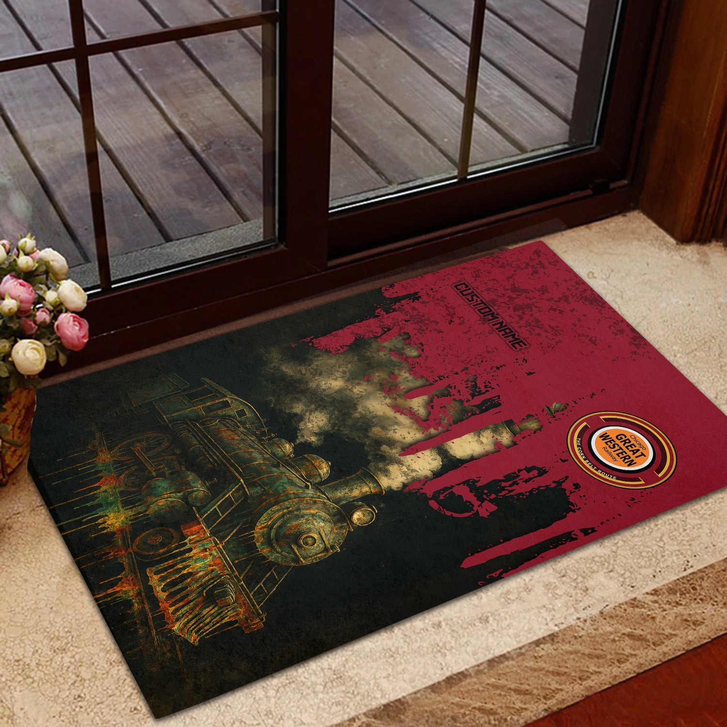 Railspirit Personalized Chicago Great Western Railroad Doormat Vintage Train Art Style Mat For Locomotive Fans