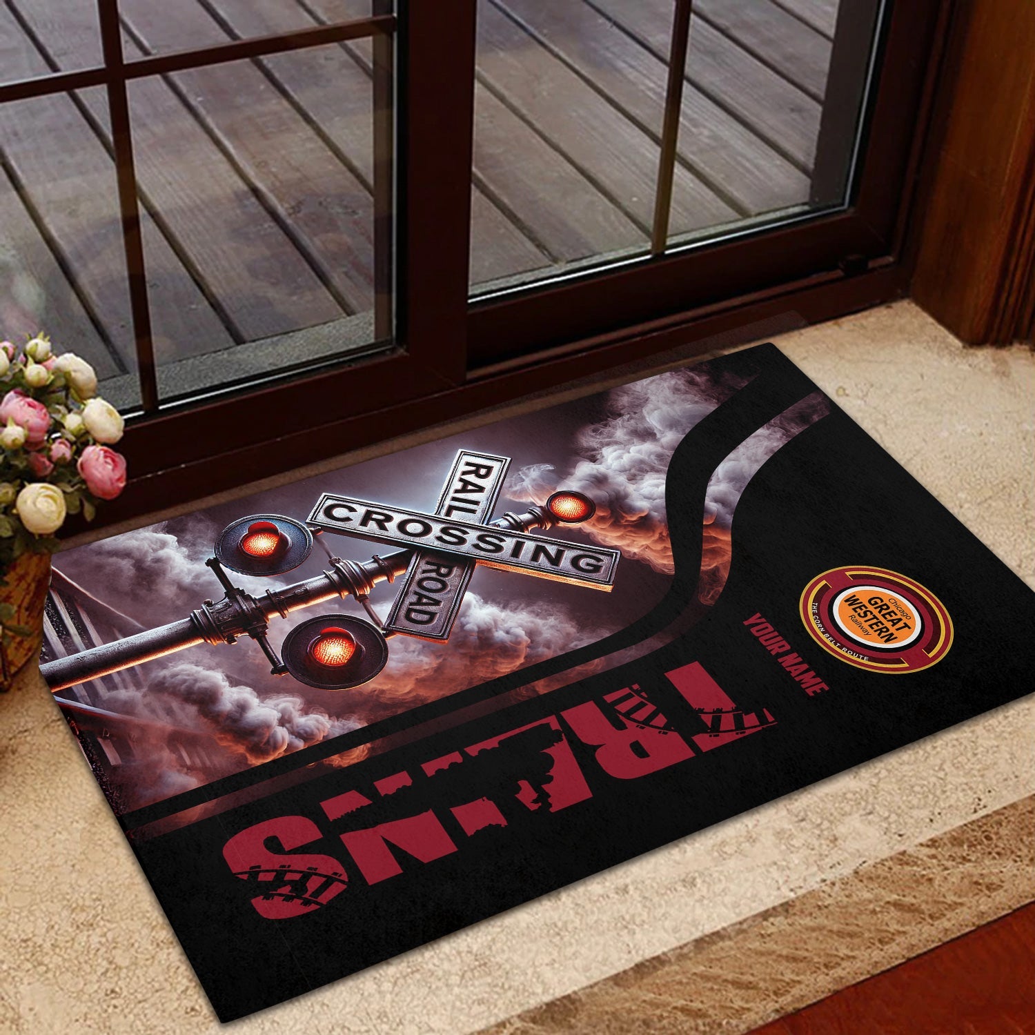Railspirit Personalized Chicago Great Western Railroad Doormat Railroad Crossing Sign Mat All Over Print