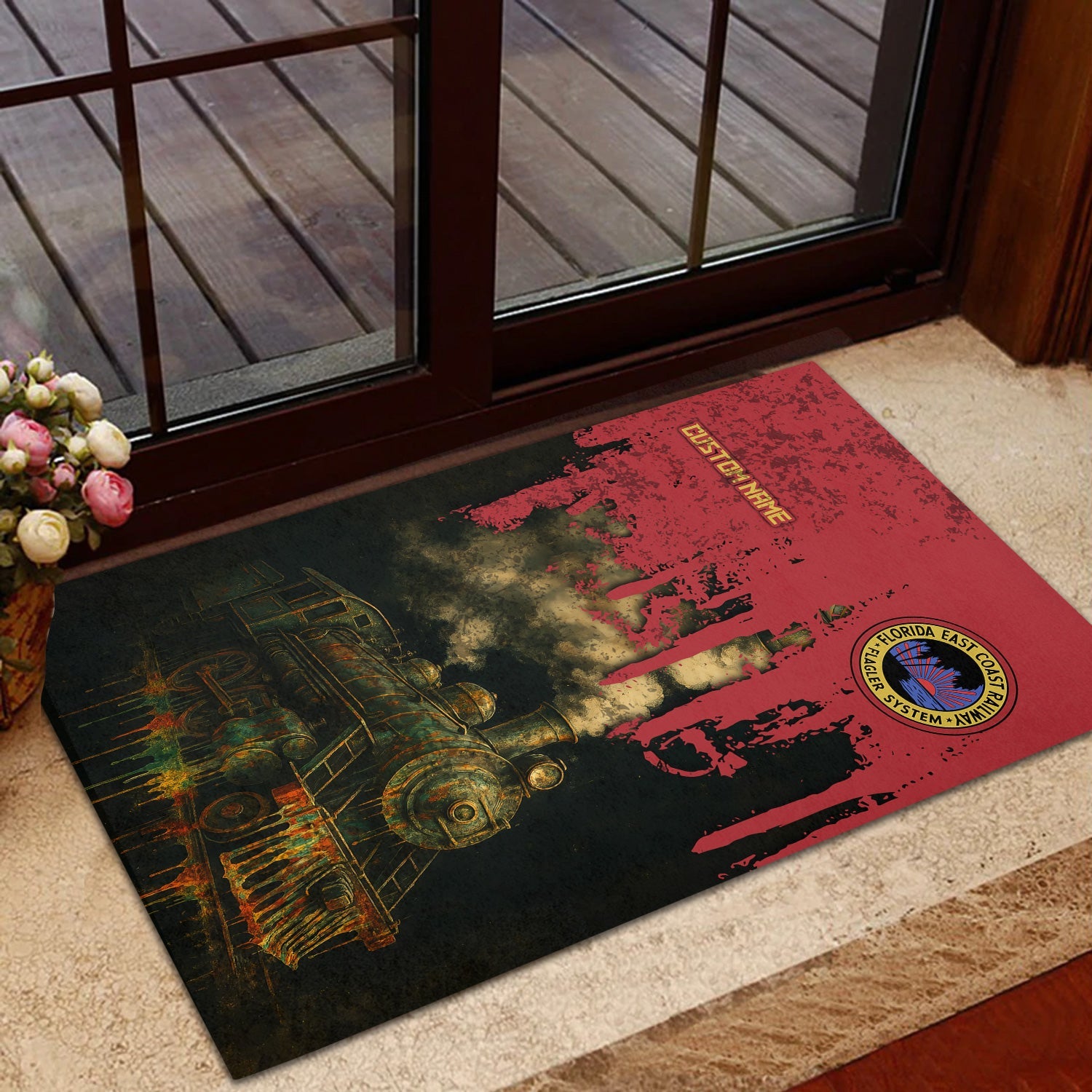 Railspirit Personalized Florida East Coast Railway Doormat Vintage Train Art Style Mat For Locomotive Fans