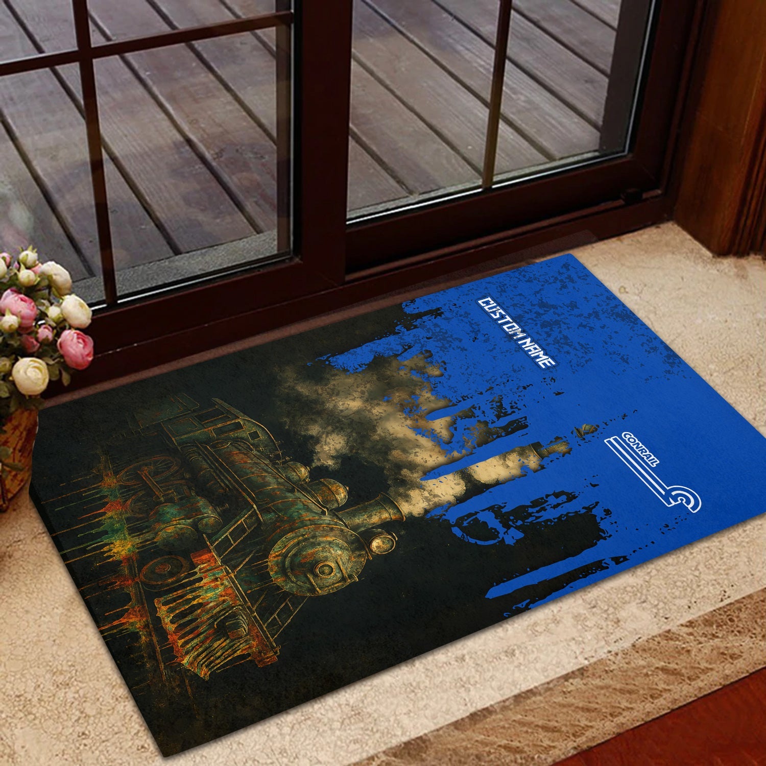 Railspirit Personalized Conrail Railroad Doormat Vintage Train Art Style Mat For Locomotive Fans