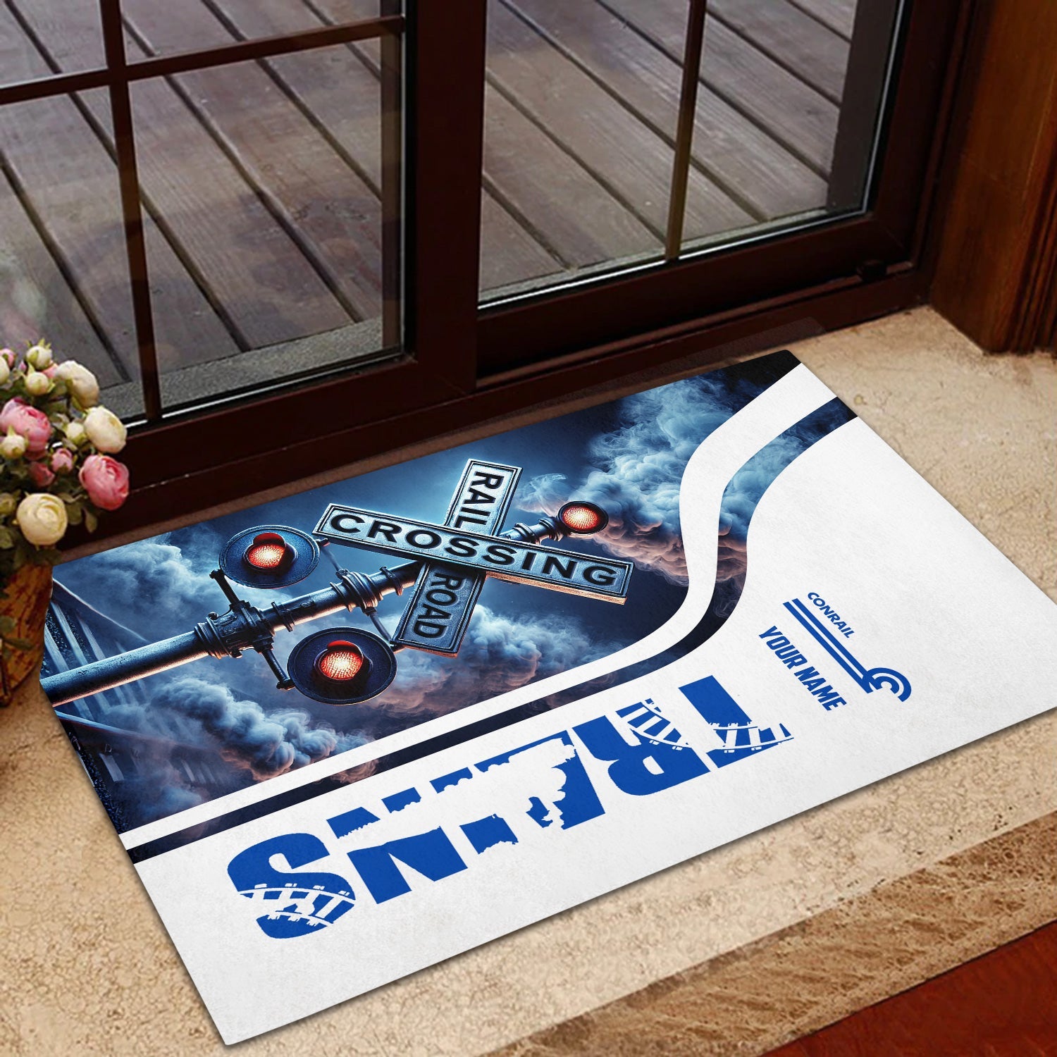 Railspirit Personalized Conrail Railroad Doormat Railroad Crossing Sign Mat All Over Print