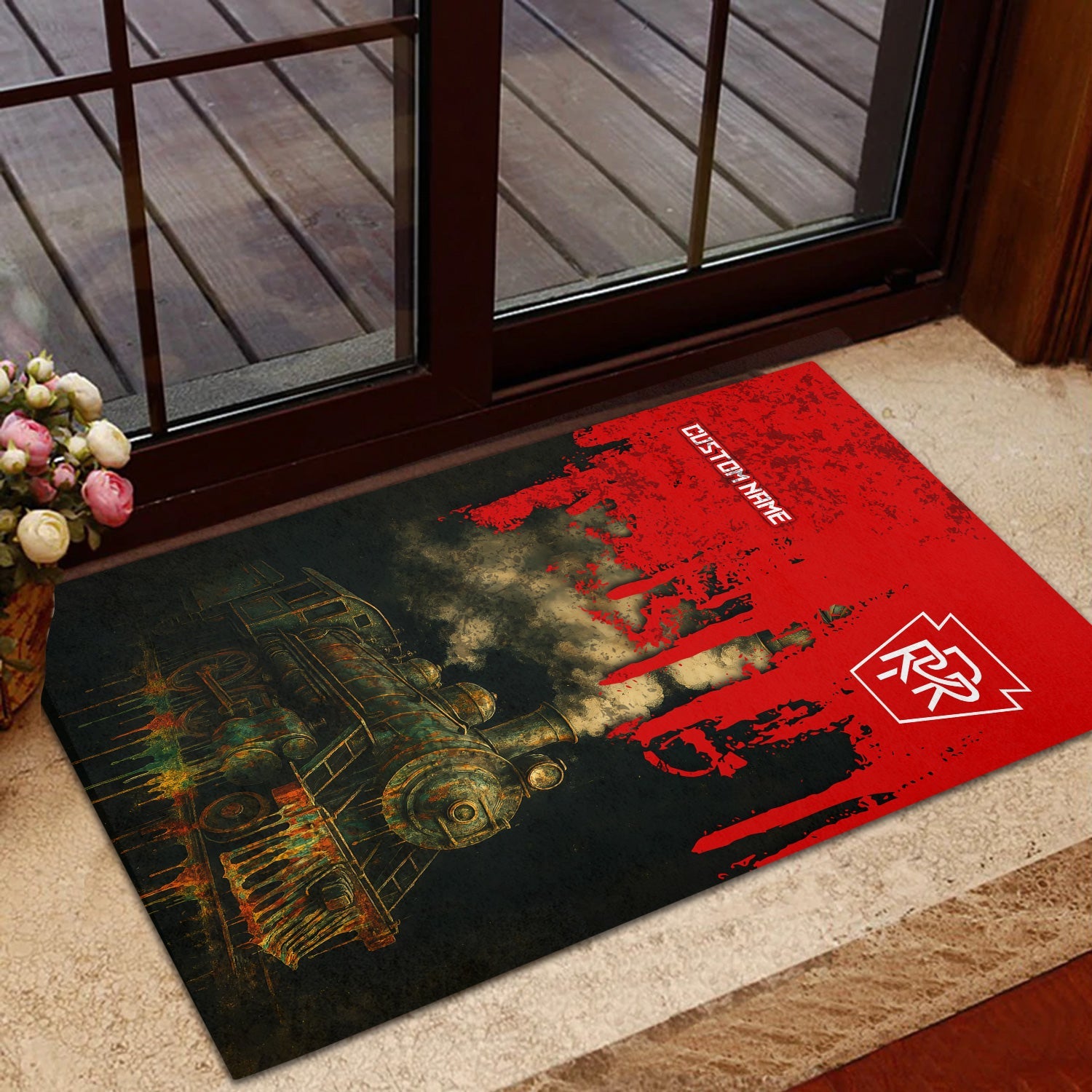 Railspirit Personalized Pennsylvania Railroad Doormat Vintage Train Art Style Mat For Locomotive Fans