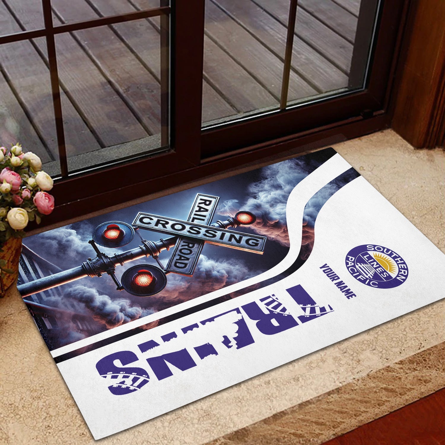 Railspirit Personalized Southern Pacific Railroad Doormat Railroad Crossing Sign Mat All Over Print