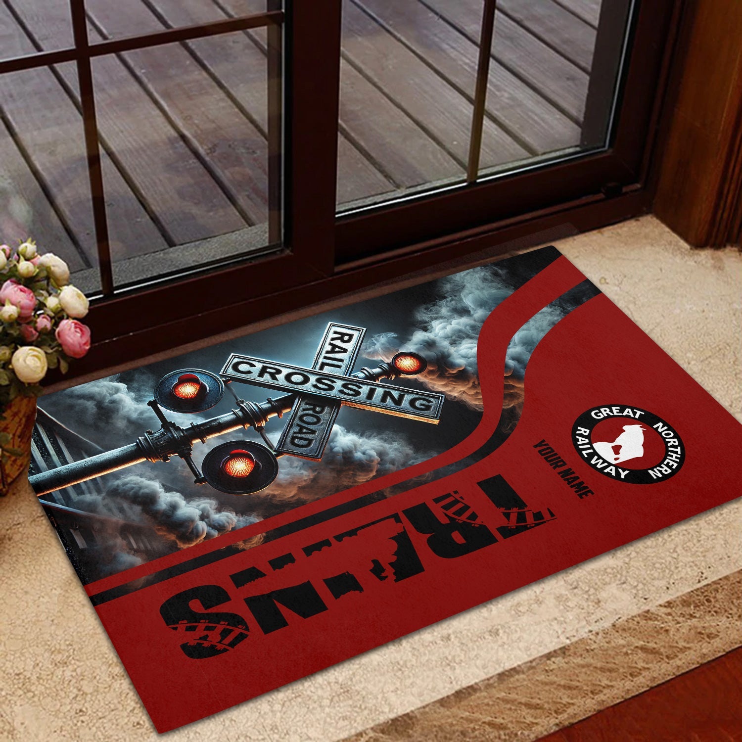 Railspirit Personalized Great Northern Railway Doormat Railroad Crossing Sign GNR Mat All Over Print