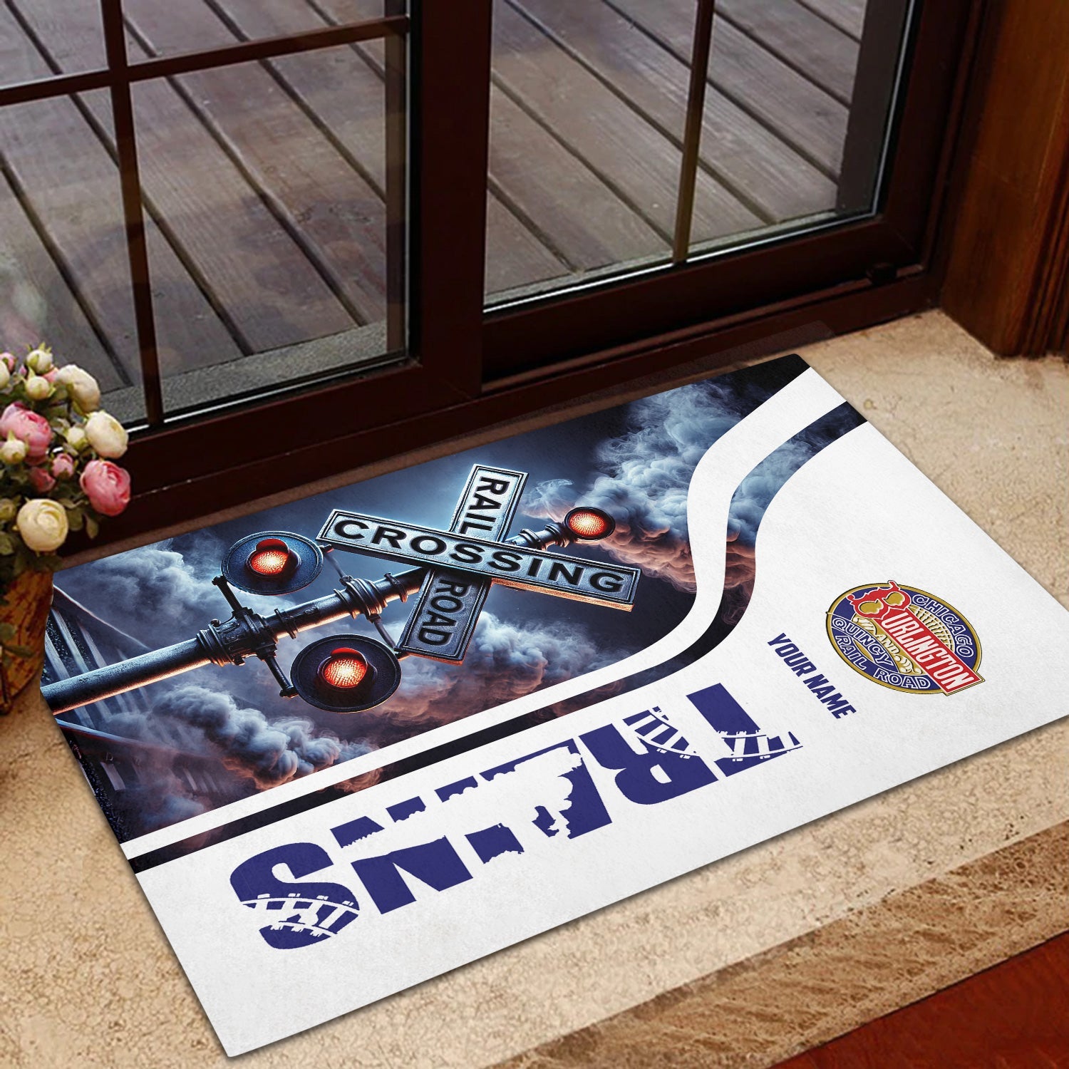 Railspirit Personalized Chicago, Burlington and Quincy Railroad Doormat Railroad Crossing Sign Mat All Over Print