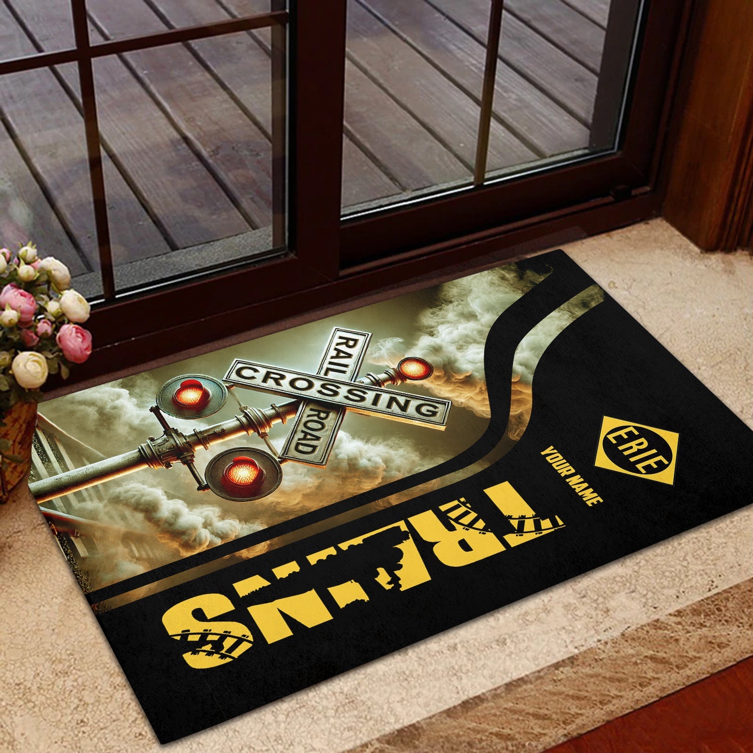 Railspirit Personalized Erie Railroad Doormat Railroad Crossing Sign Mat All Over Print