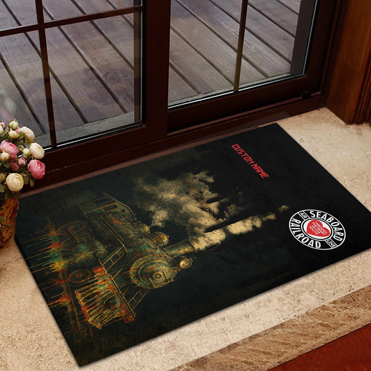 Railspirit Personalized Seaboard Air Line Railroad Doormat Vintage Train Art Style Mat For Locomotive Fans