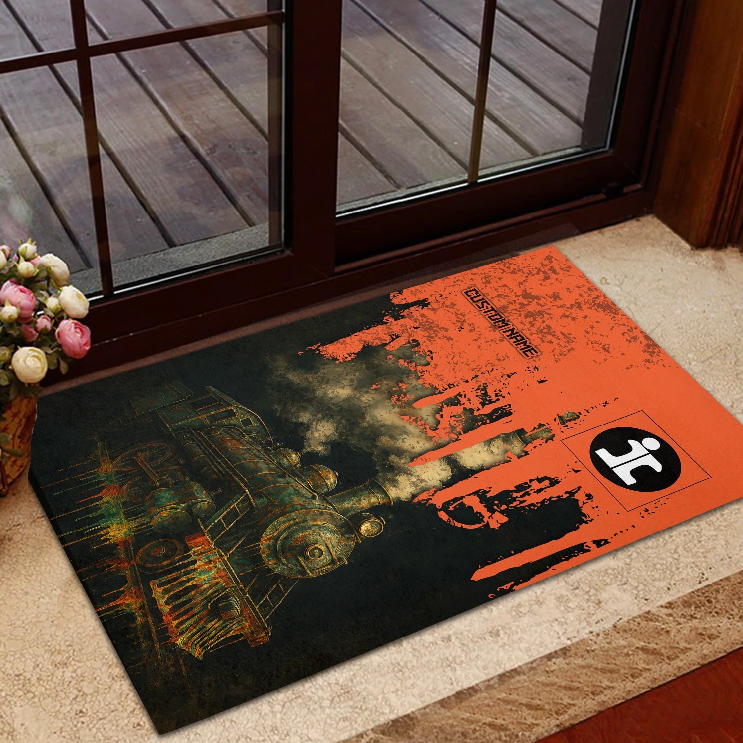 Railspirit Personalized Illinois Central Railroad Doormat Vintage Train Art Style Mat For Locomotive Fans