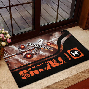 Railspirit Personalized Illinois Central Railroad Doormat Railroad Crossing Sign Mat All Over Print