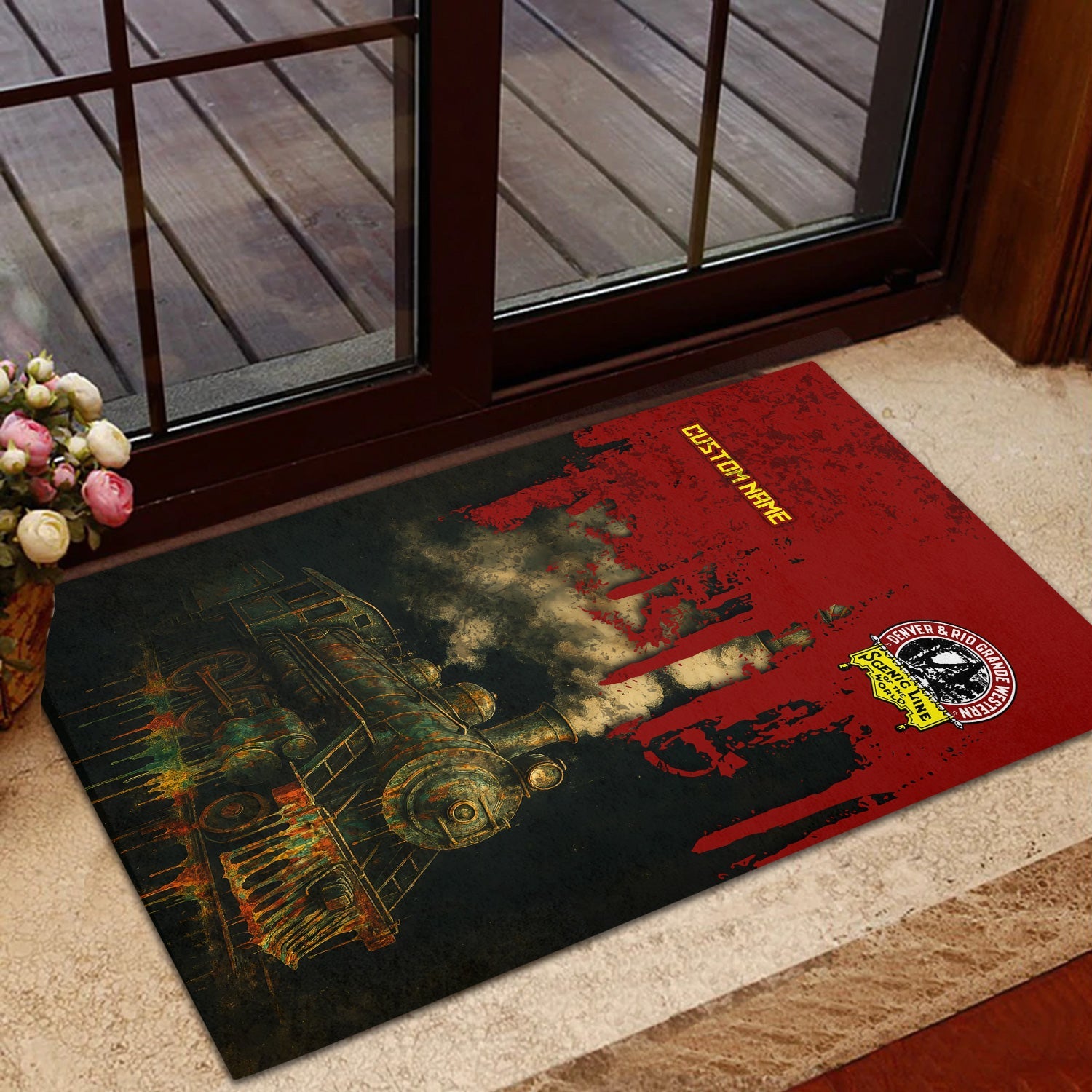 Railspirit Personalized Denver and Rio Grande Western Railroad Doormat Vintage Train Art Style Mat For Locomotive Fans