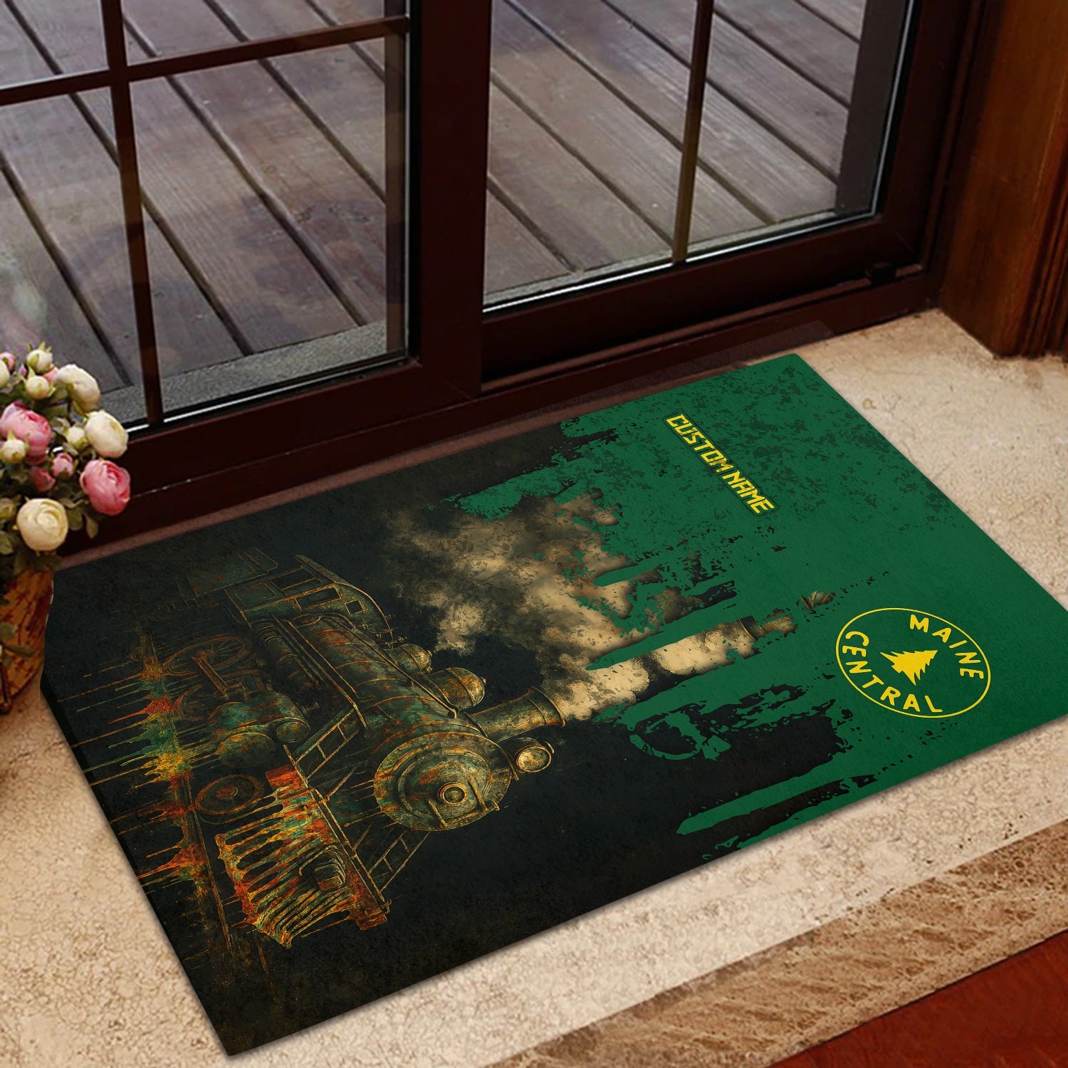 Railspirit Personalized Maine Central Railroad Doormat Vintage Train Art Style Mat For Locomotive Fans