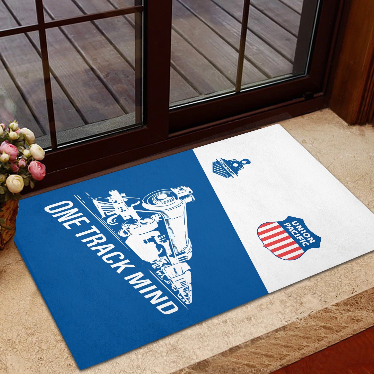 Railspirit Personalized Union Pacific Railroad Doormat One Track Mind Big Boy Mat Gift Idea For Train Lover