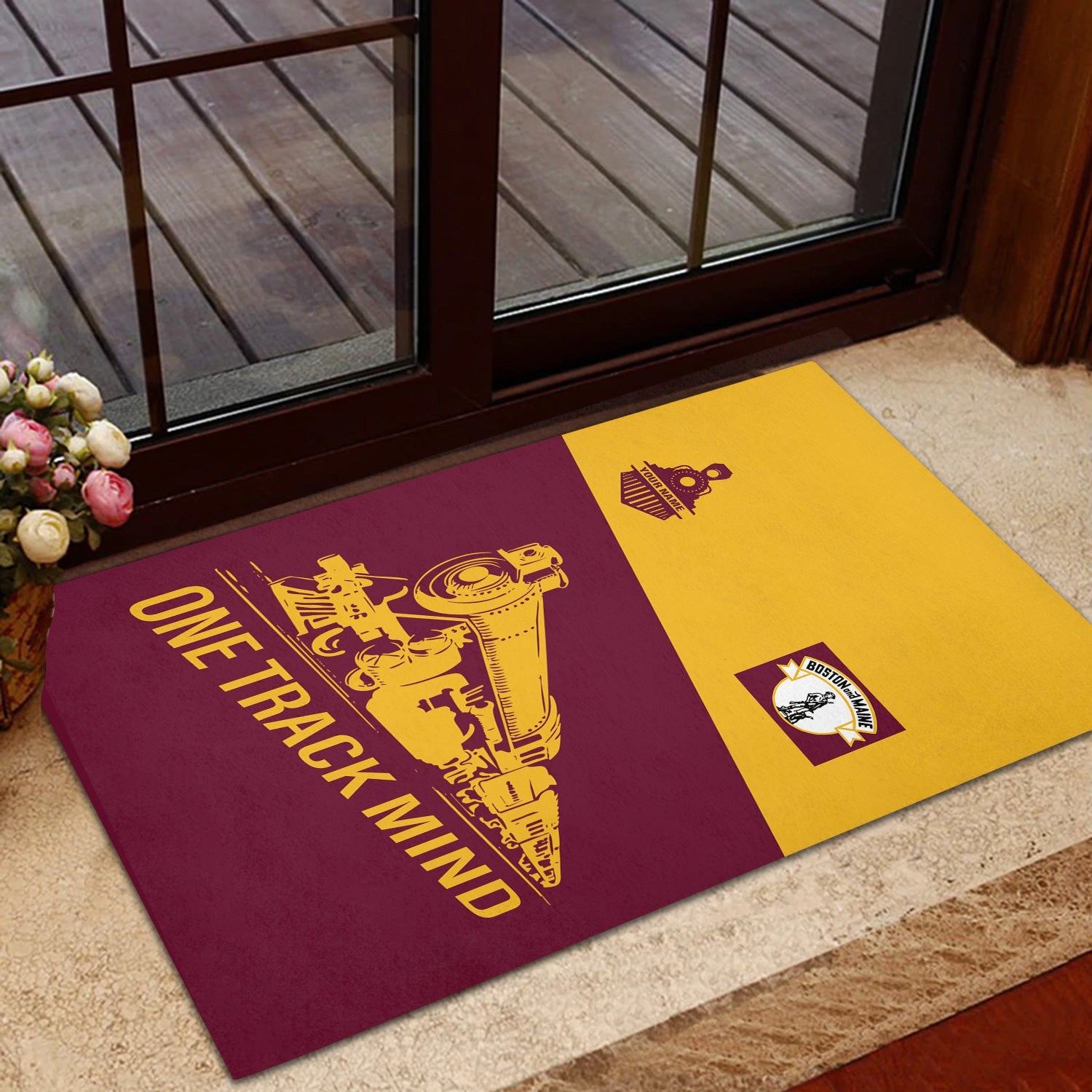 Railspirit Personalized Boston and Maine Railroad Doormat One Track Mind Mat Gift Idea For Train Lover